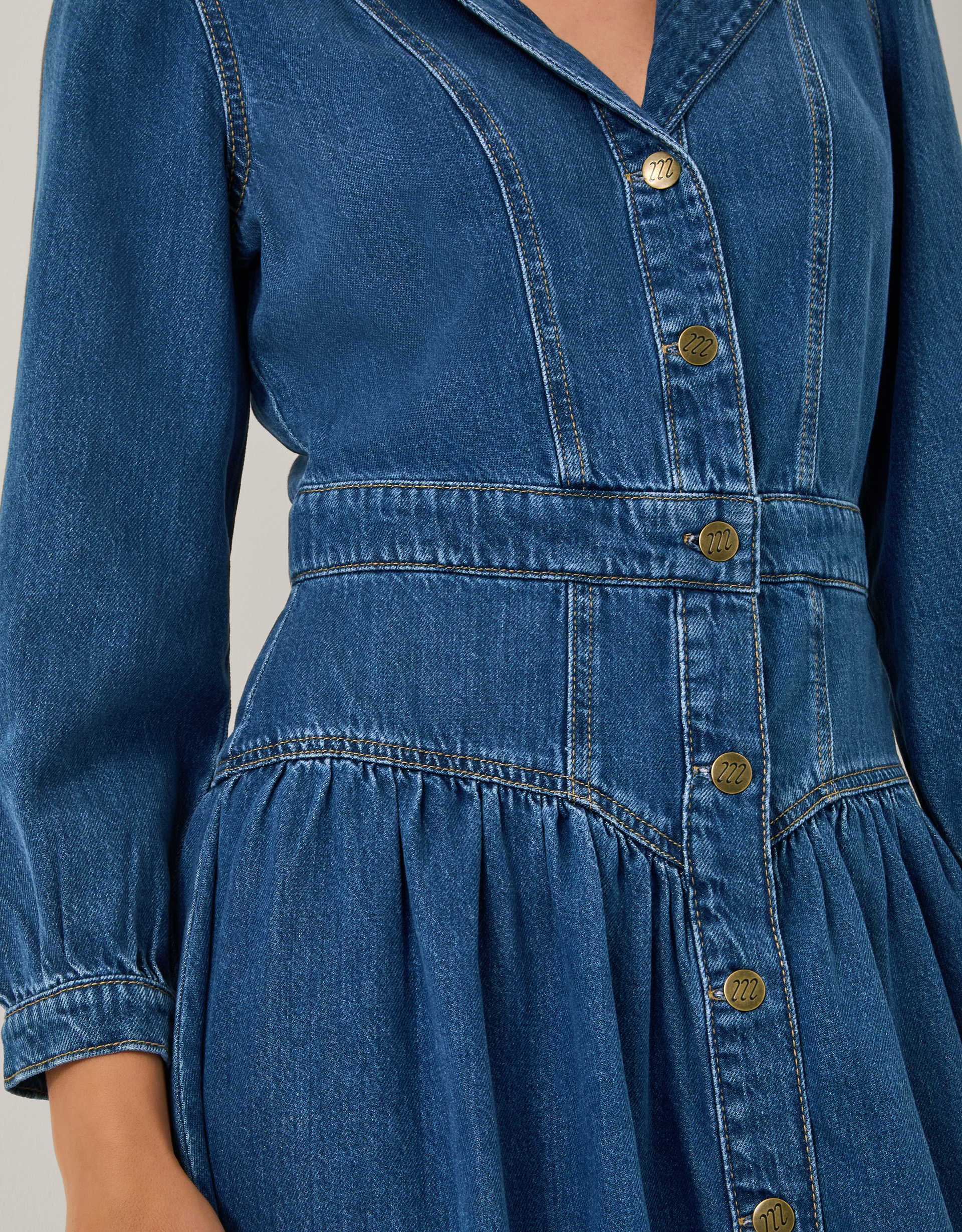 Monsoon Tamsin Button Denim Midi Dress, view 3