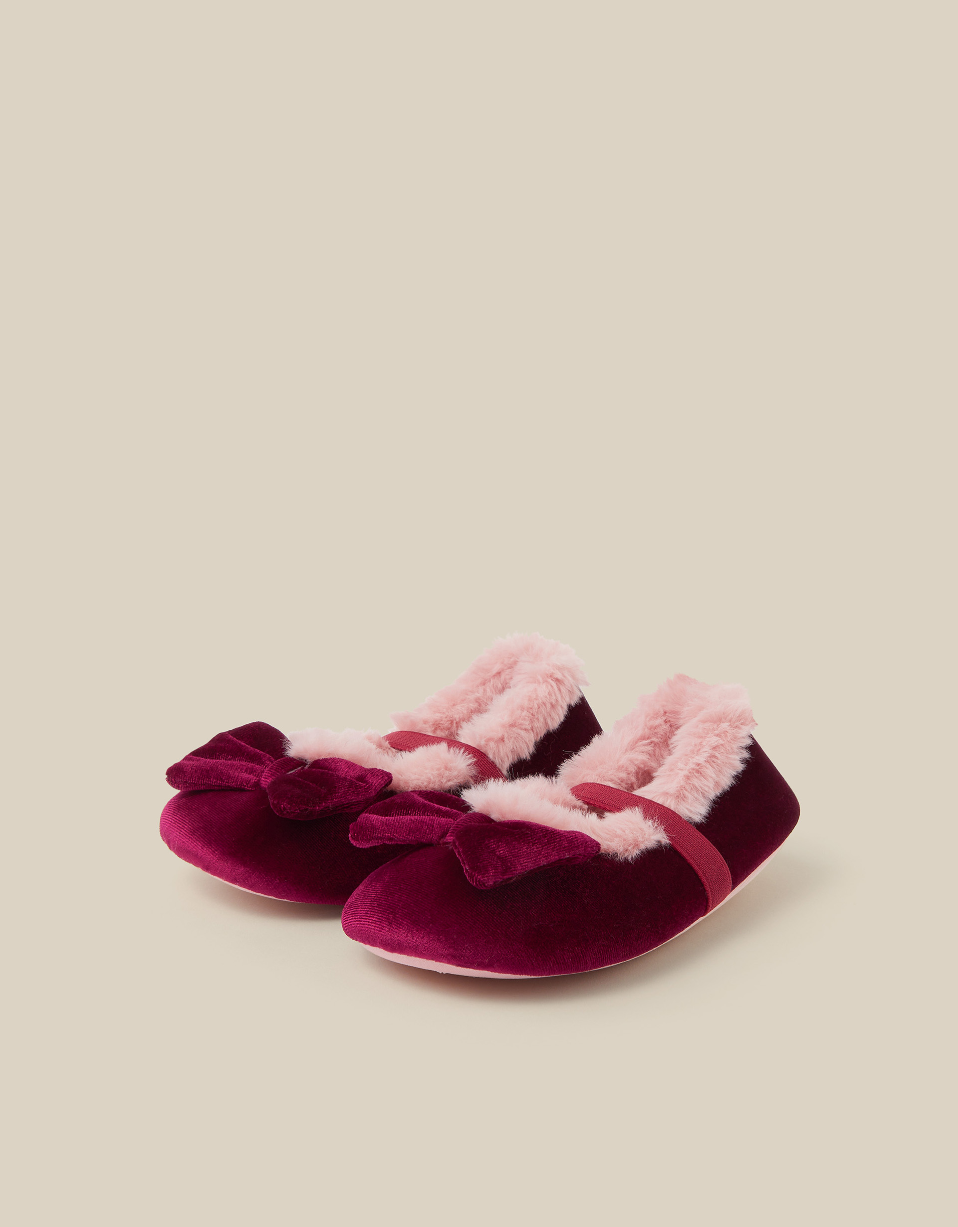 Monsoon Bow Faux Fur Velvet Slippers