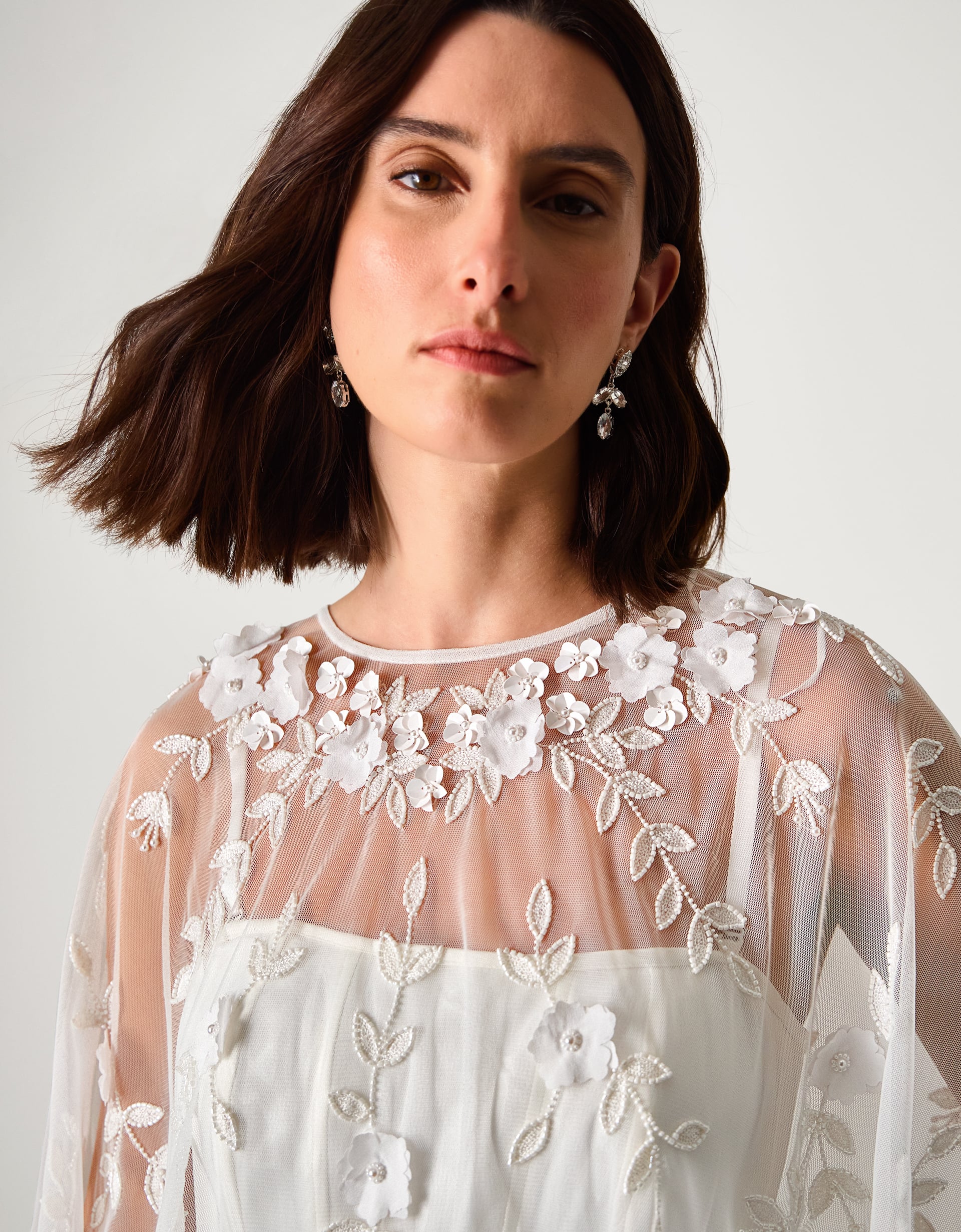 Monsoon Celeste Satin Wedding Dress with Floral Embellished Cape, view 2