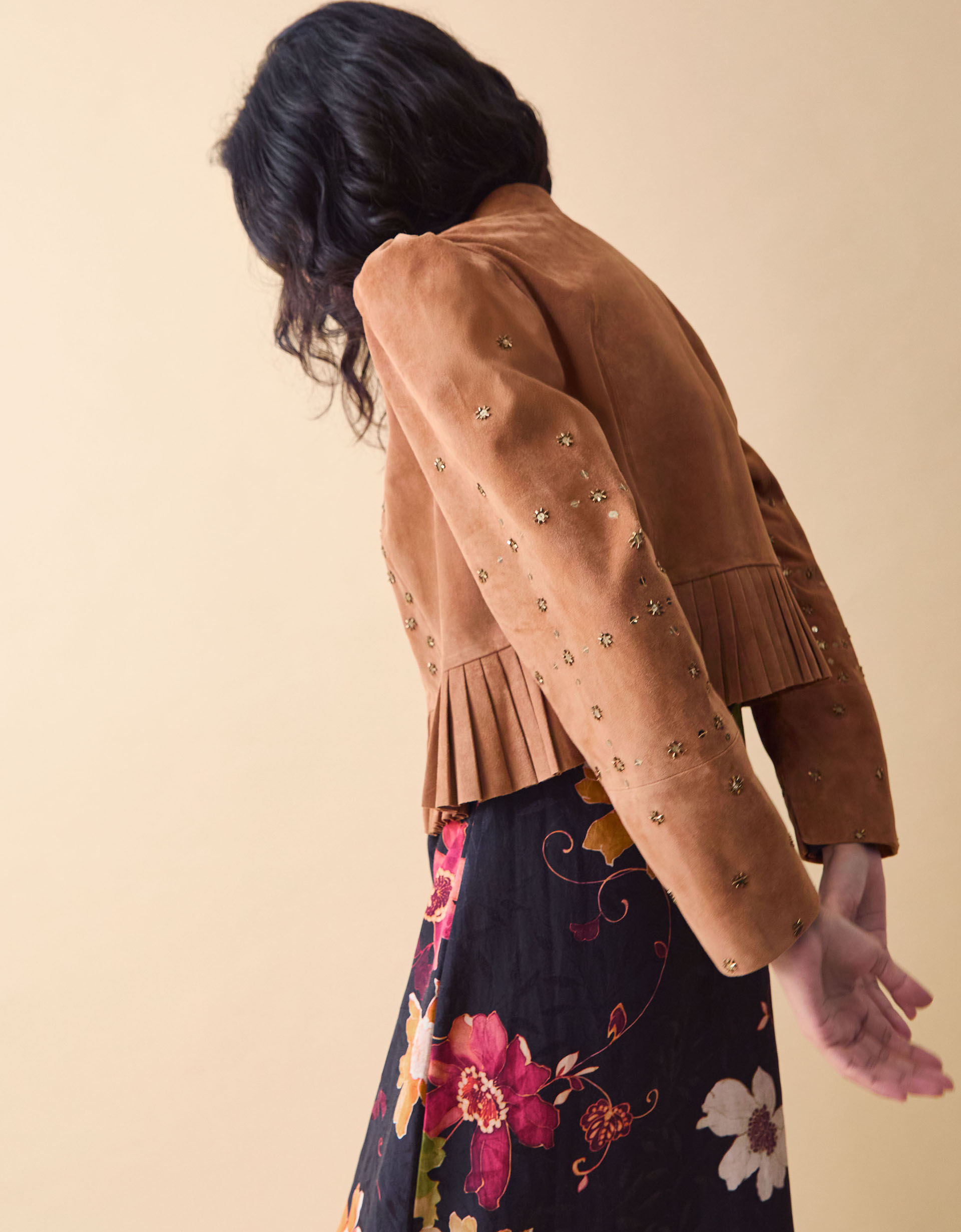 Monsoon Clemence Fleur Embellished Suede Jacket, view 3