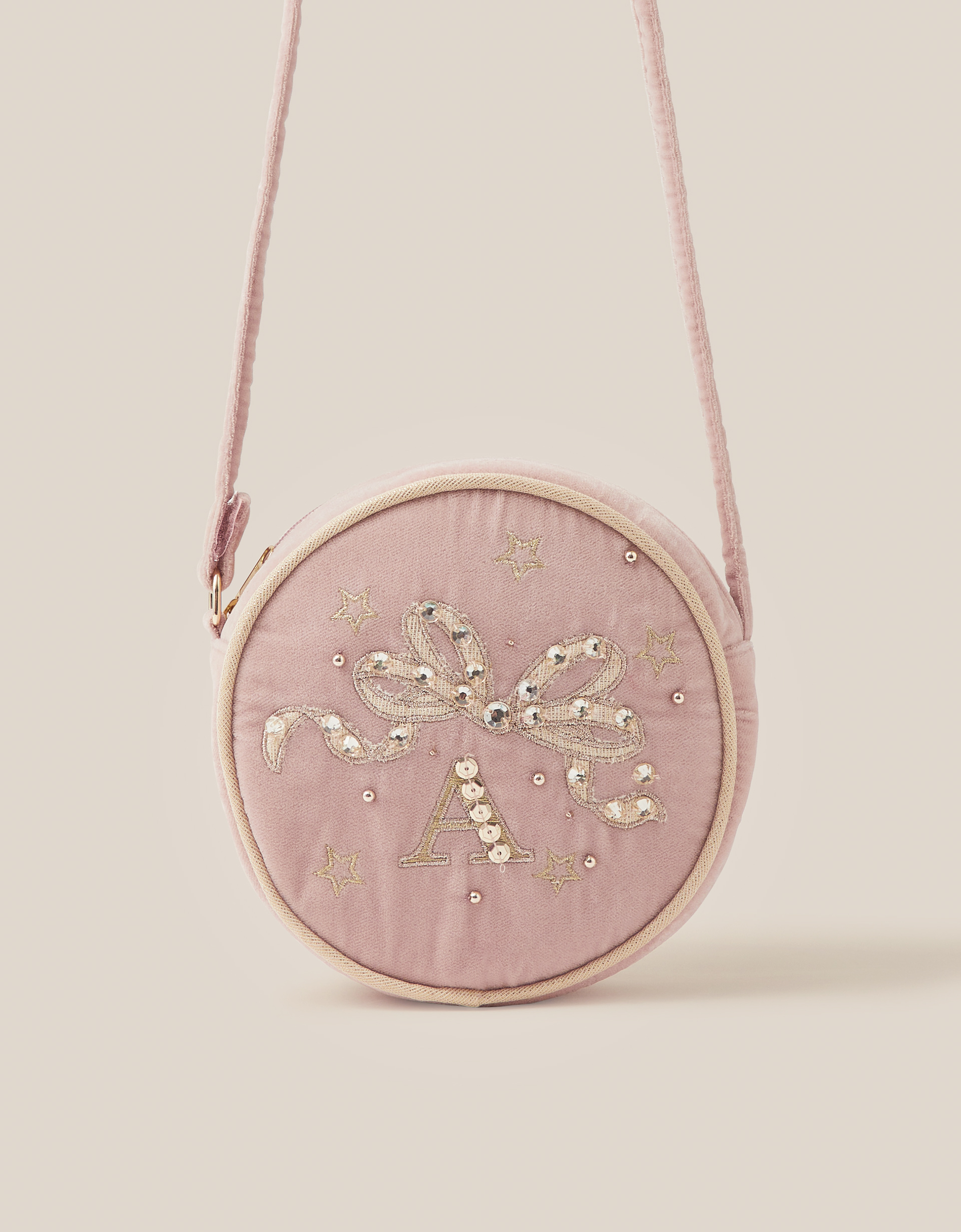 Monsoon Embellished Velvet Initial Crossbody Bag