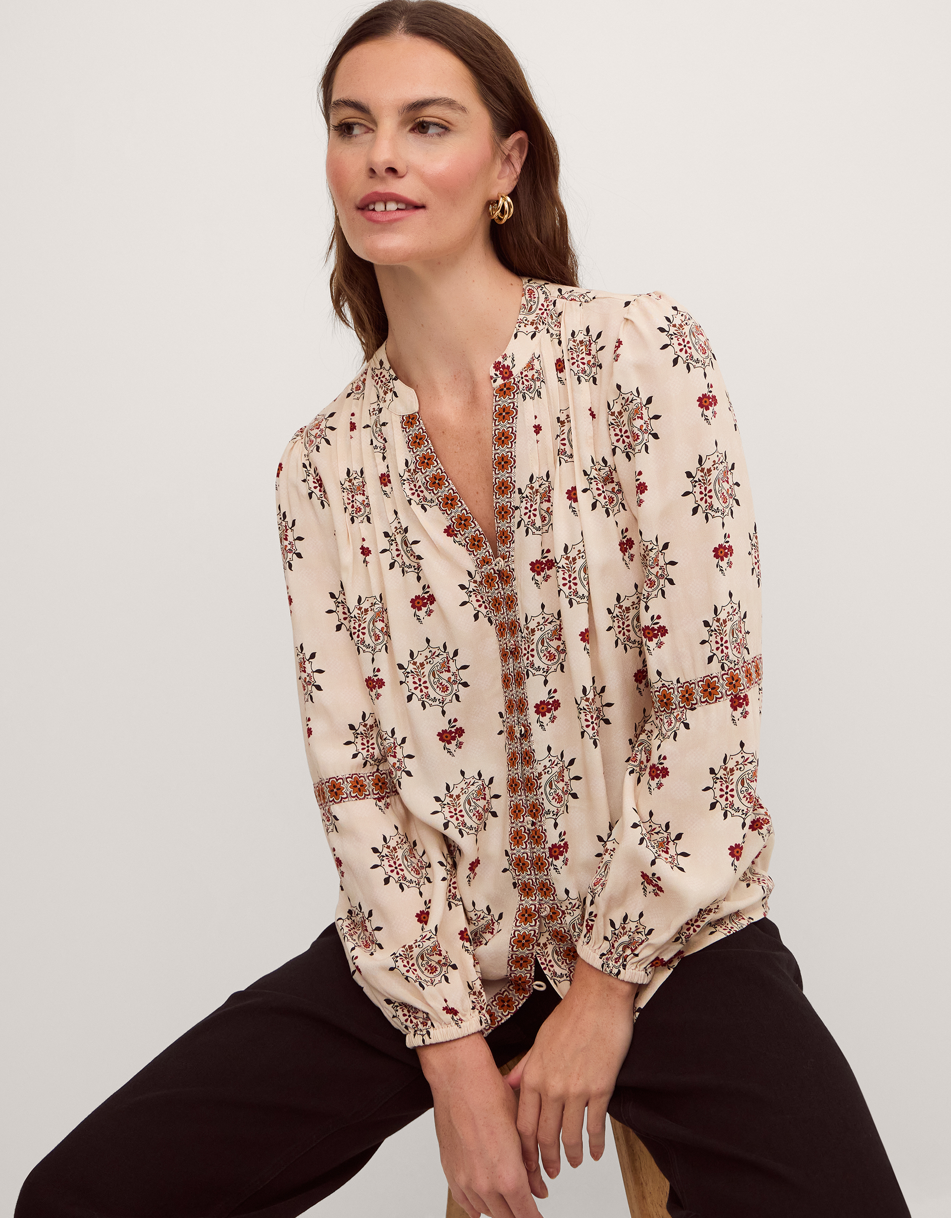 Monsoon Carrie Print Blouse in ivory