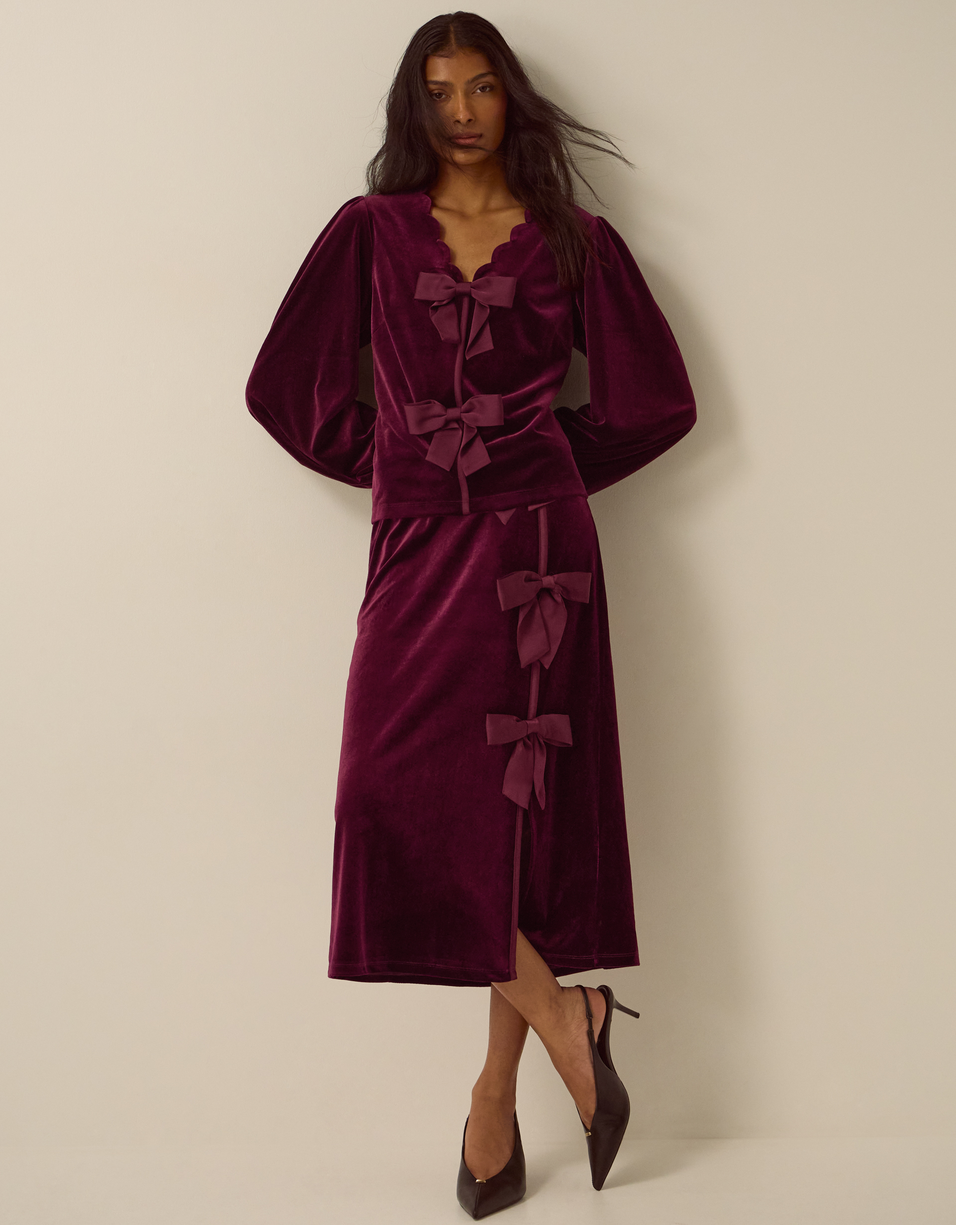 Monsoon Buffy Bow Velvet Midi Skirt