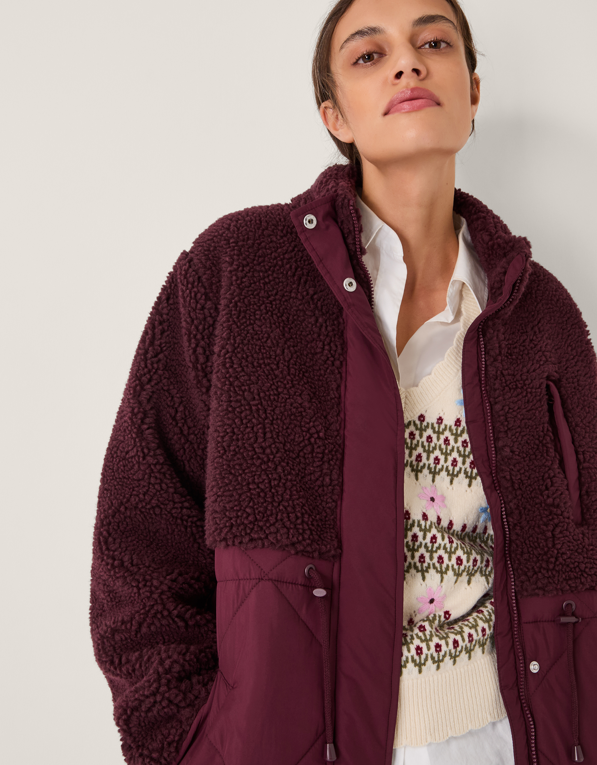 Monsoon Marlo Faux Shearling Quilted Coat, view 2