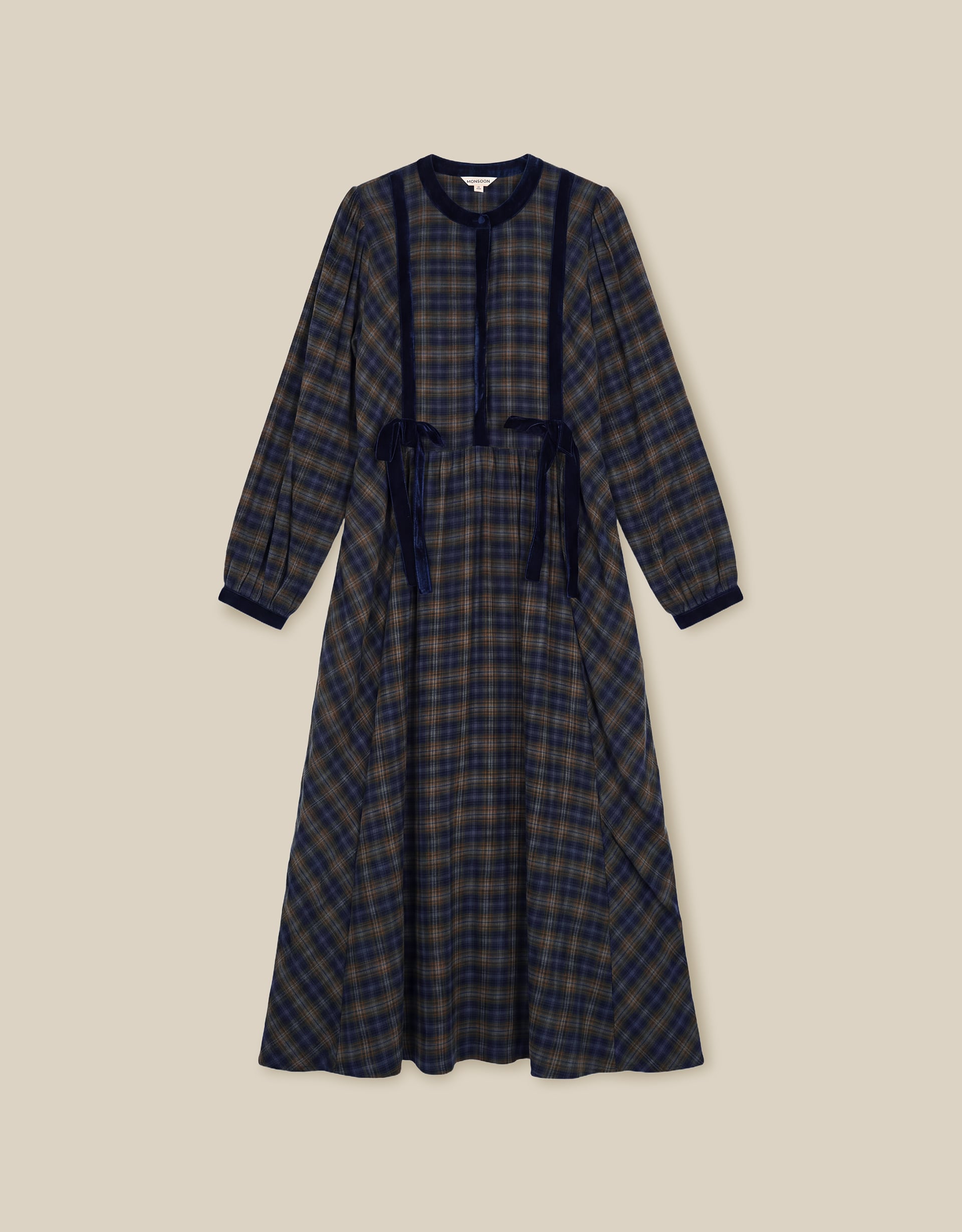 Monsoon Bella Velvet Check Print Midi Dress, view 4