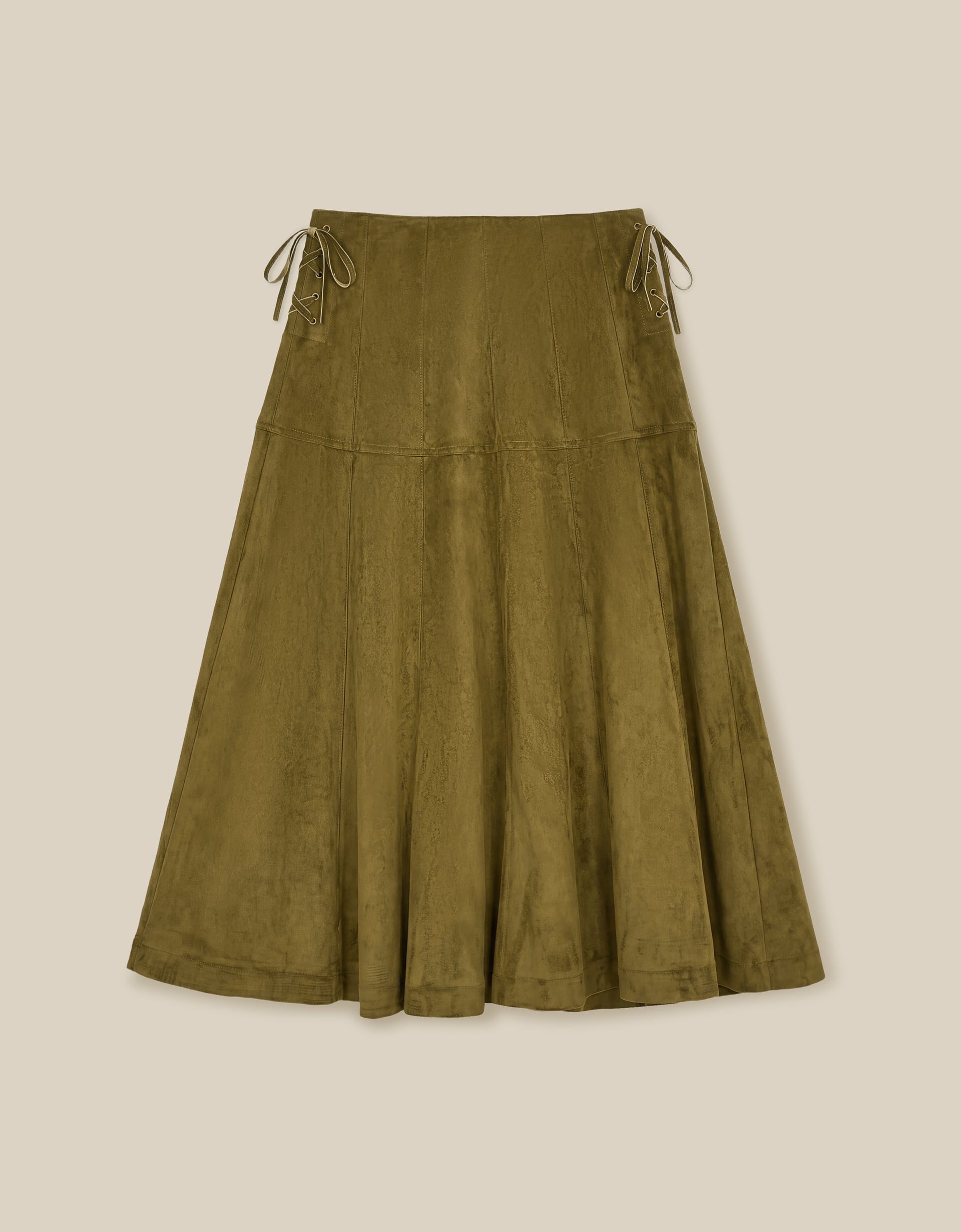 Monsoon Macy Tie Side Faux Suede Midi Skirt, view 5
