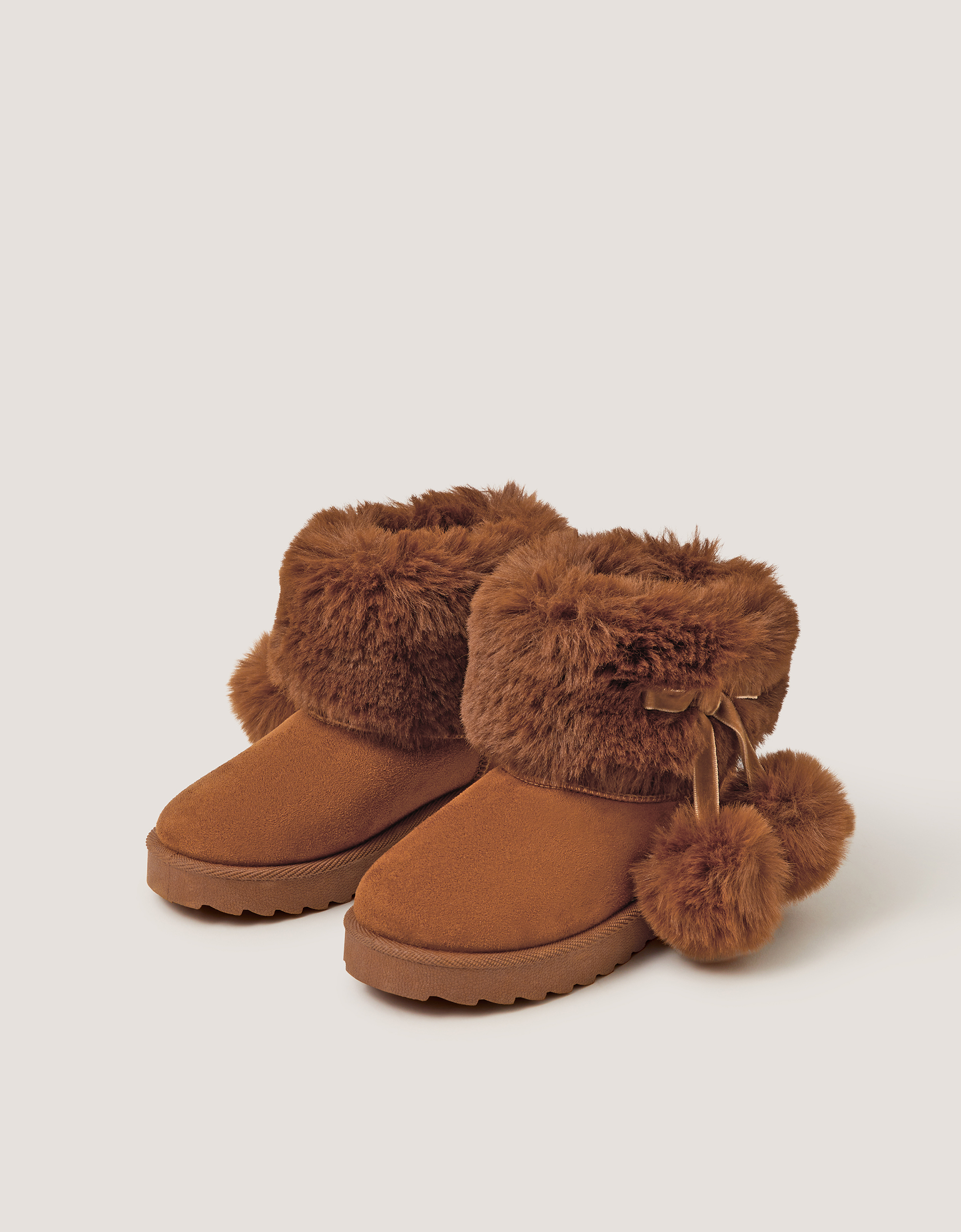 Monsoon Fluffy Pom Ankle Boots in Brown