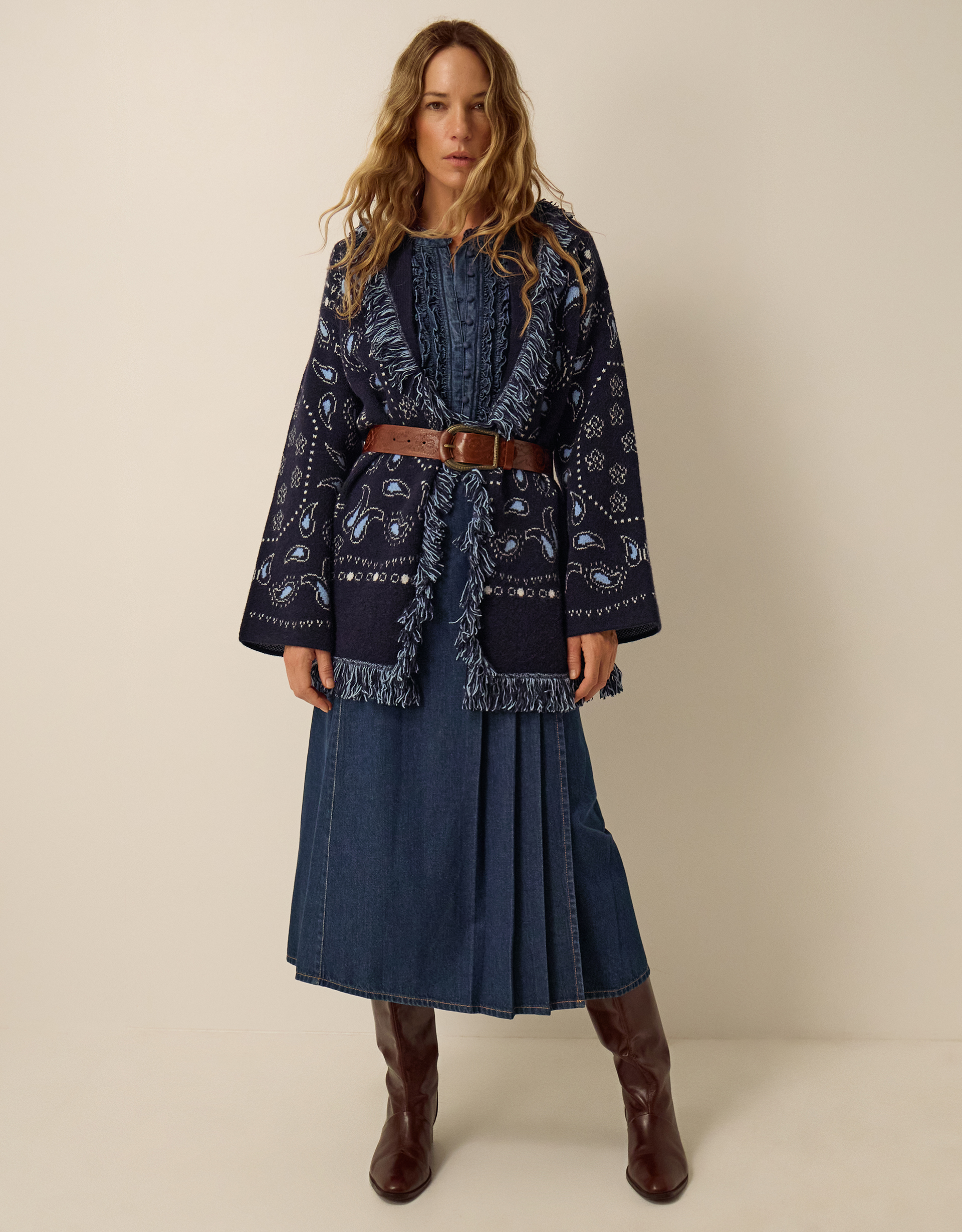 Monsoon Payton Paisley Fringe Cardigan Blue