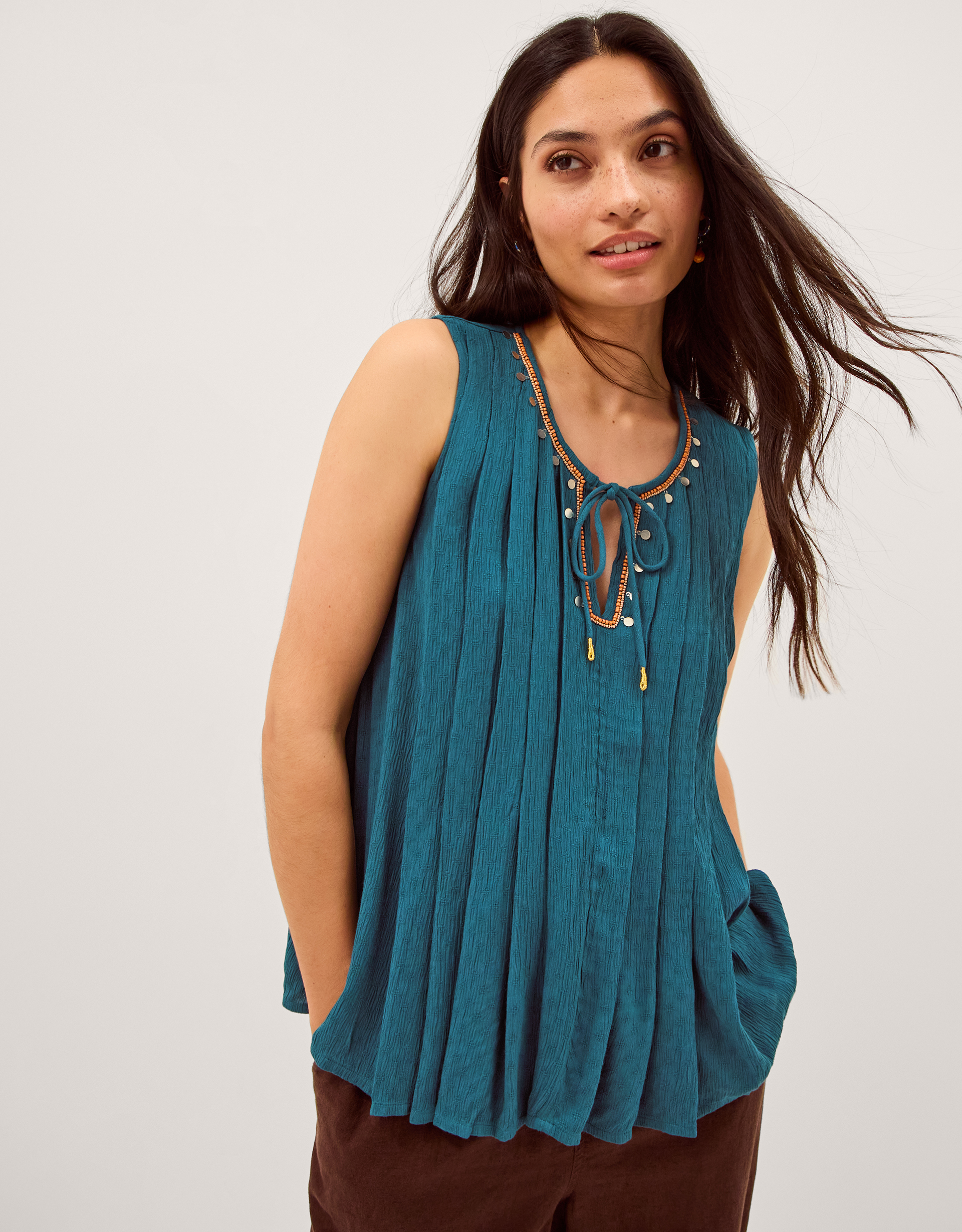 Monsoon Sophia Embellished Pleat Tank Top