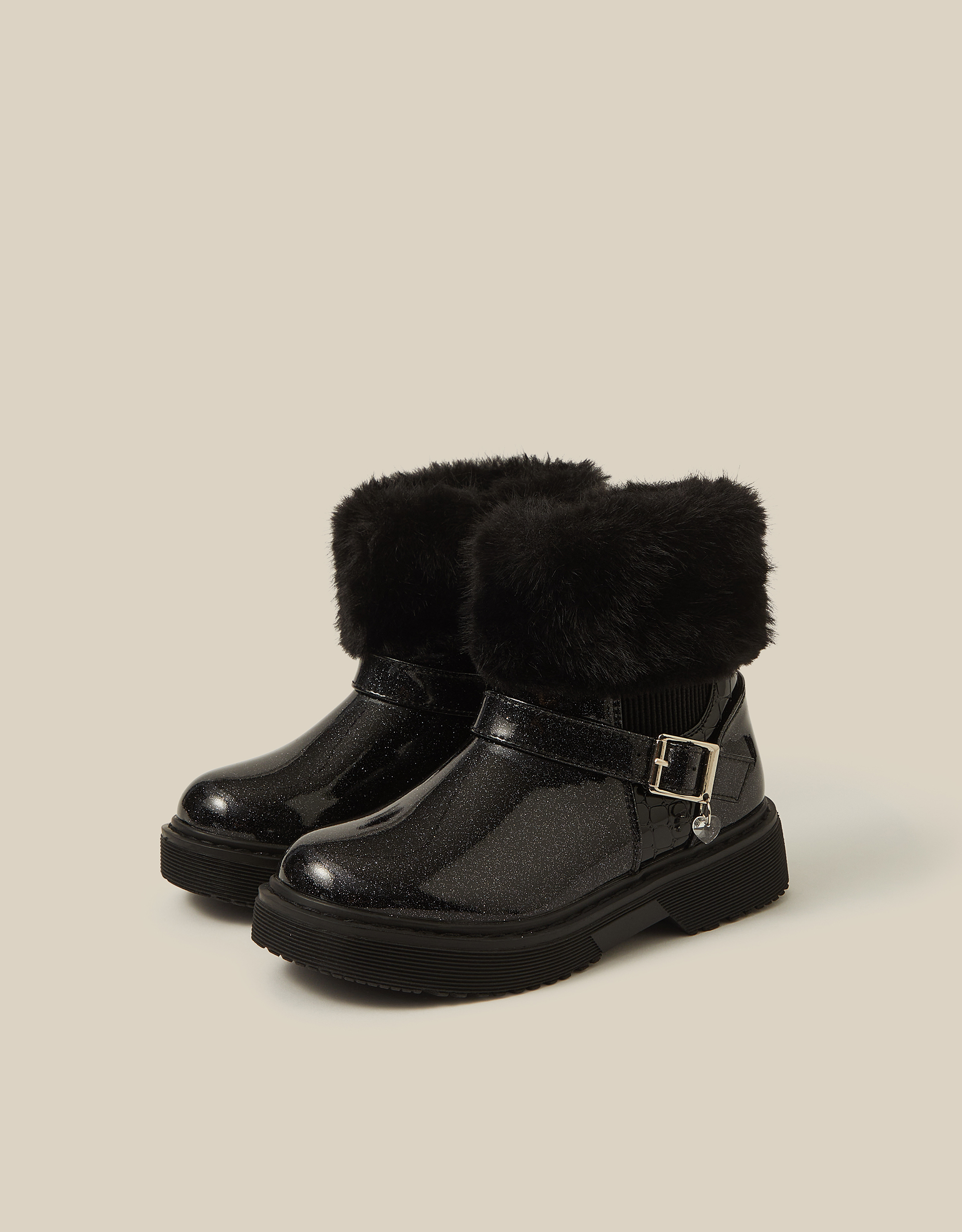 Monsoon Faux Fur Glitter Patent Boots