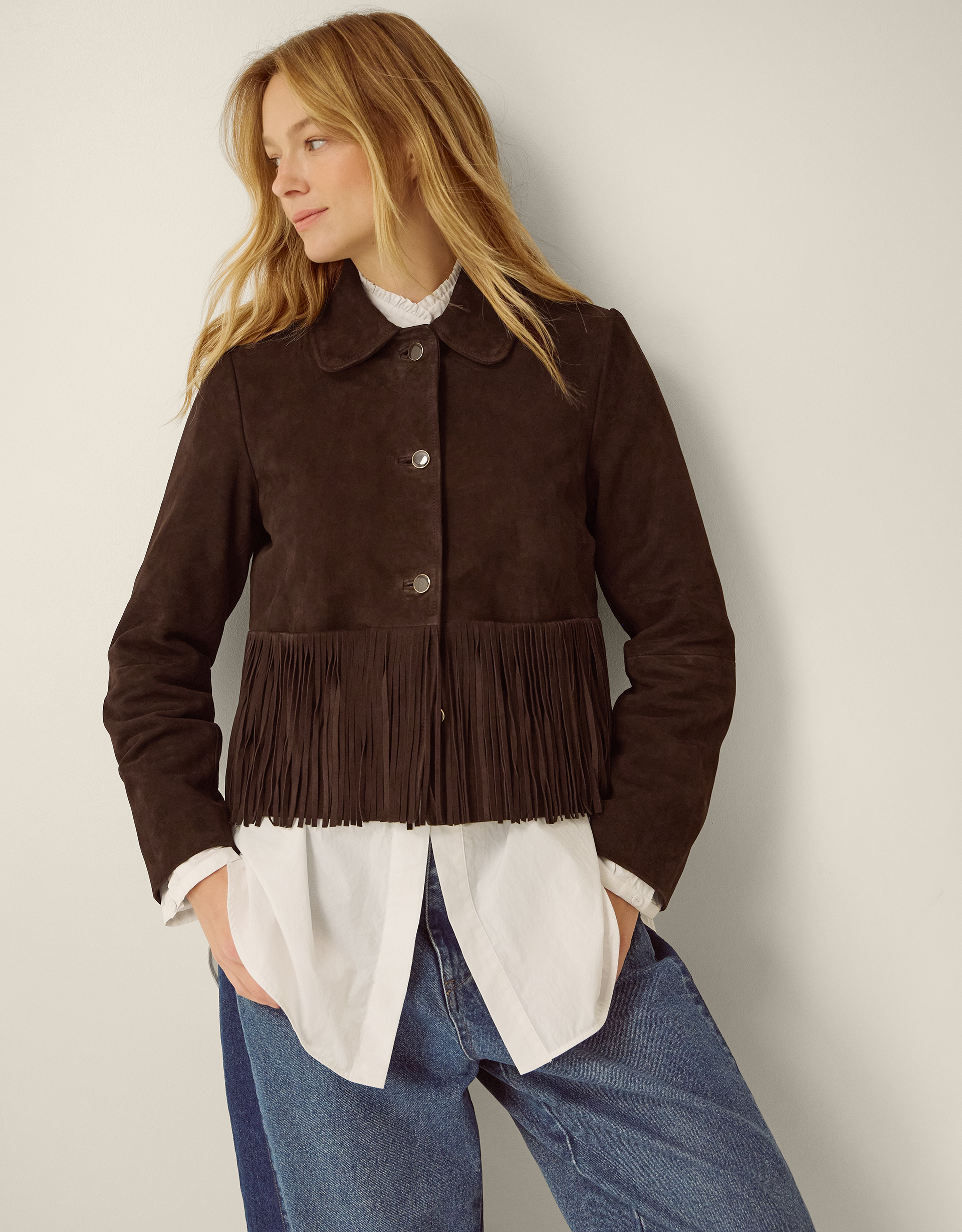 Monsoon Maude Fringe Suede Jacket, view 2