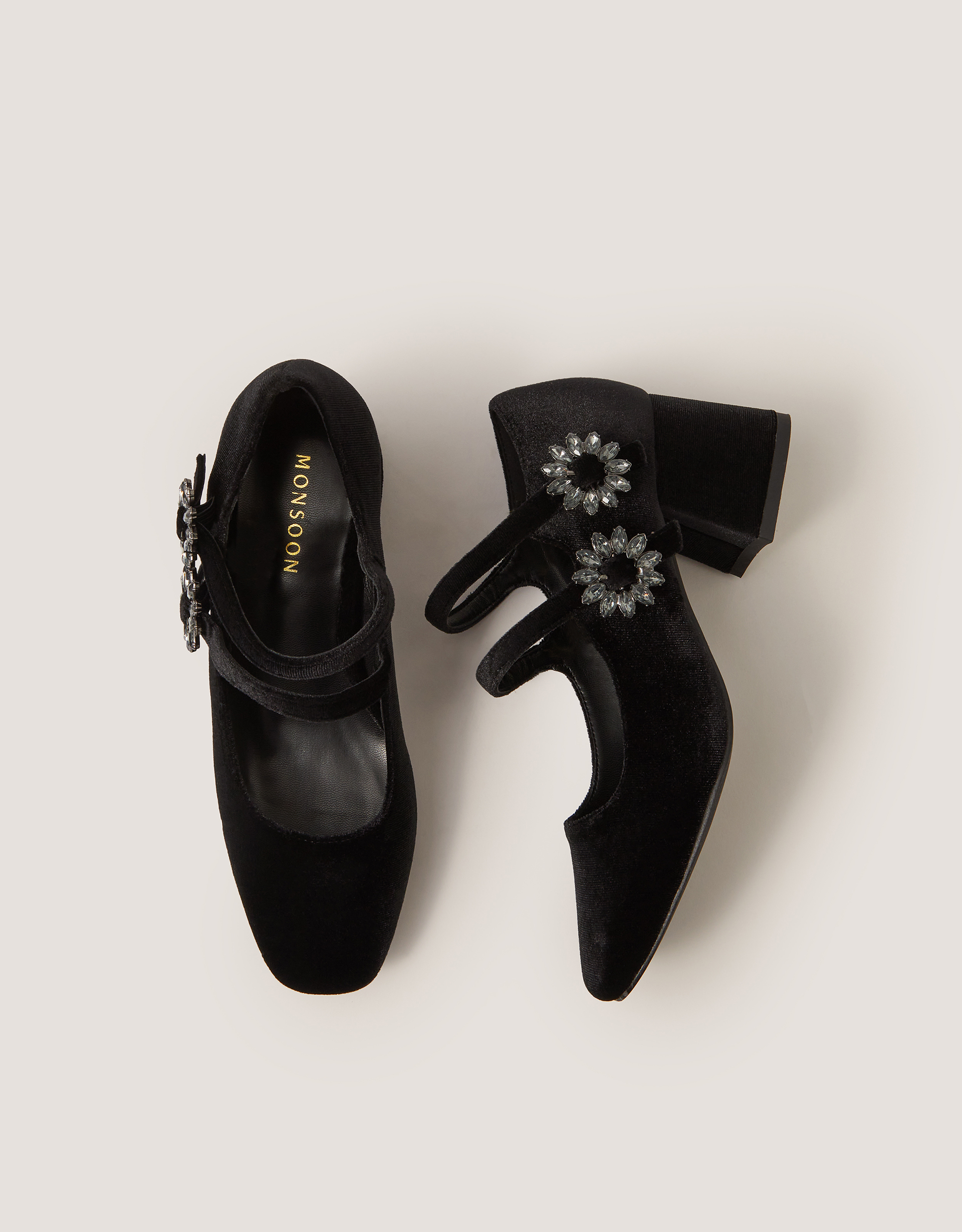 Monsoon Symone Velvet Mary Jane Block Heels in Black