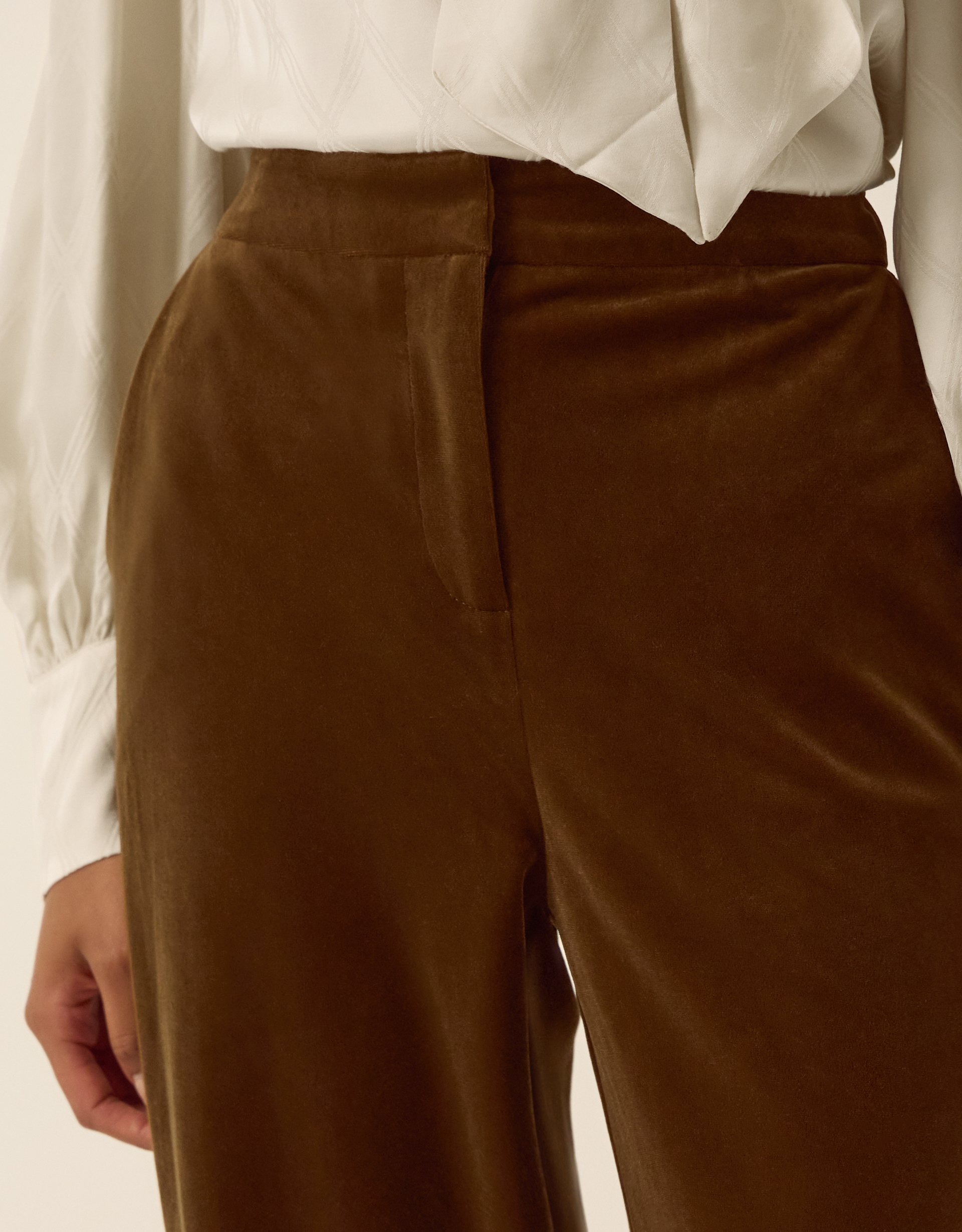 Monsoon Mila Velvet Straight Leg Trousers in Green, view 2