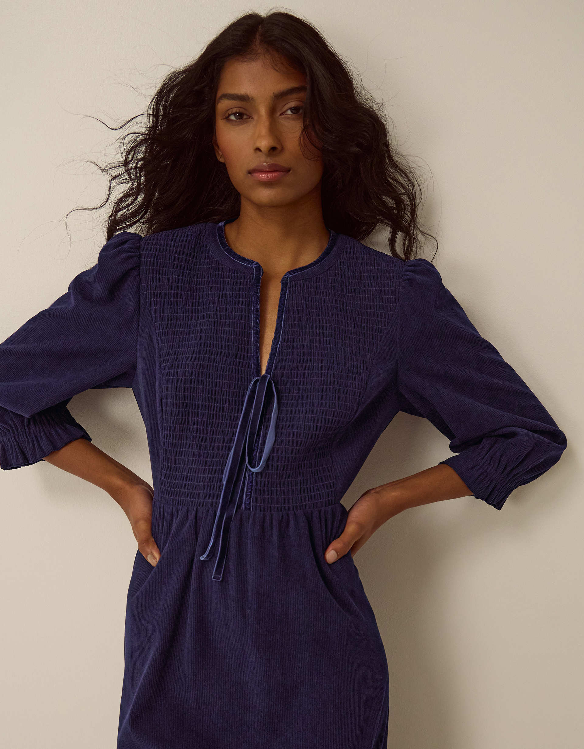 Monsoon Sara Smocked Corduroy Midi Dress