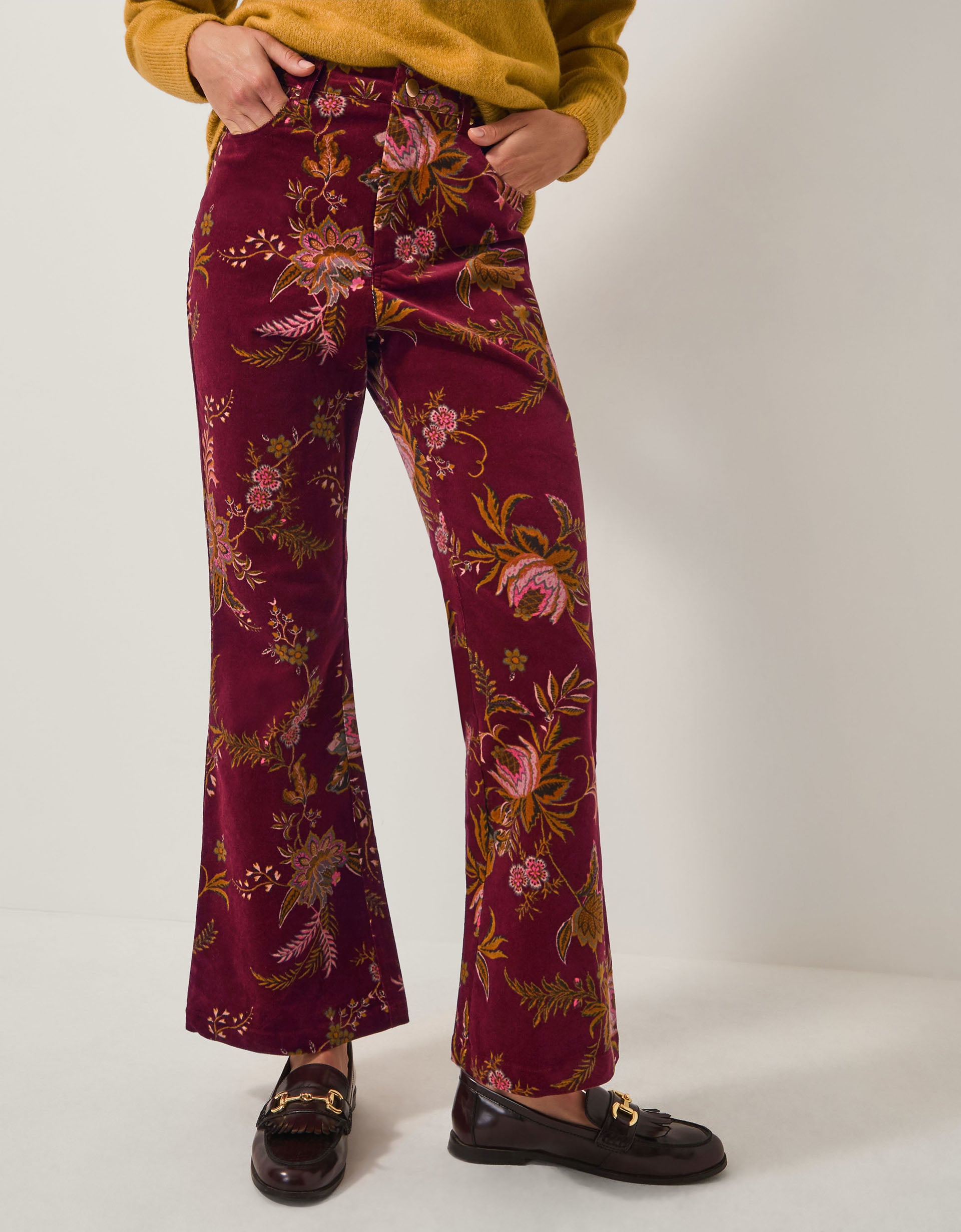 Monsoon Yasmina Floral Corduroy Flare Trousers, view 4