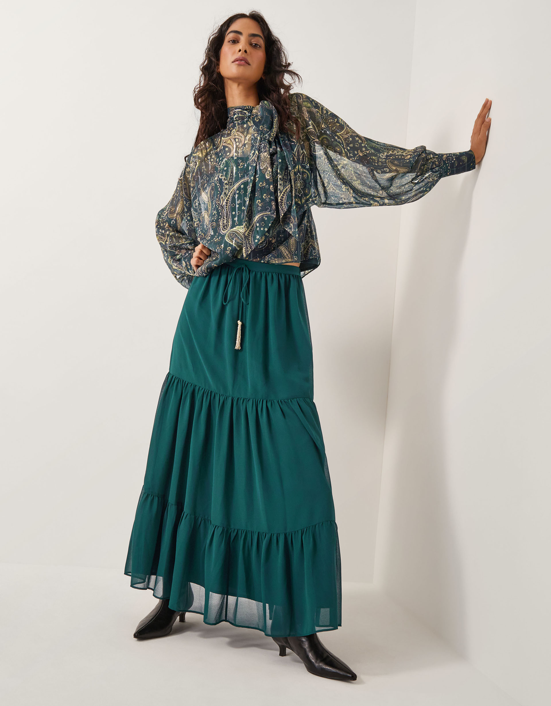 Monsoon Marianna Sheer Paisley Pussybow Blouse, view 2