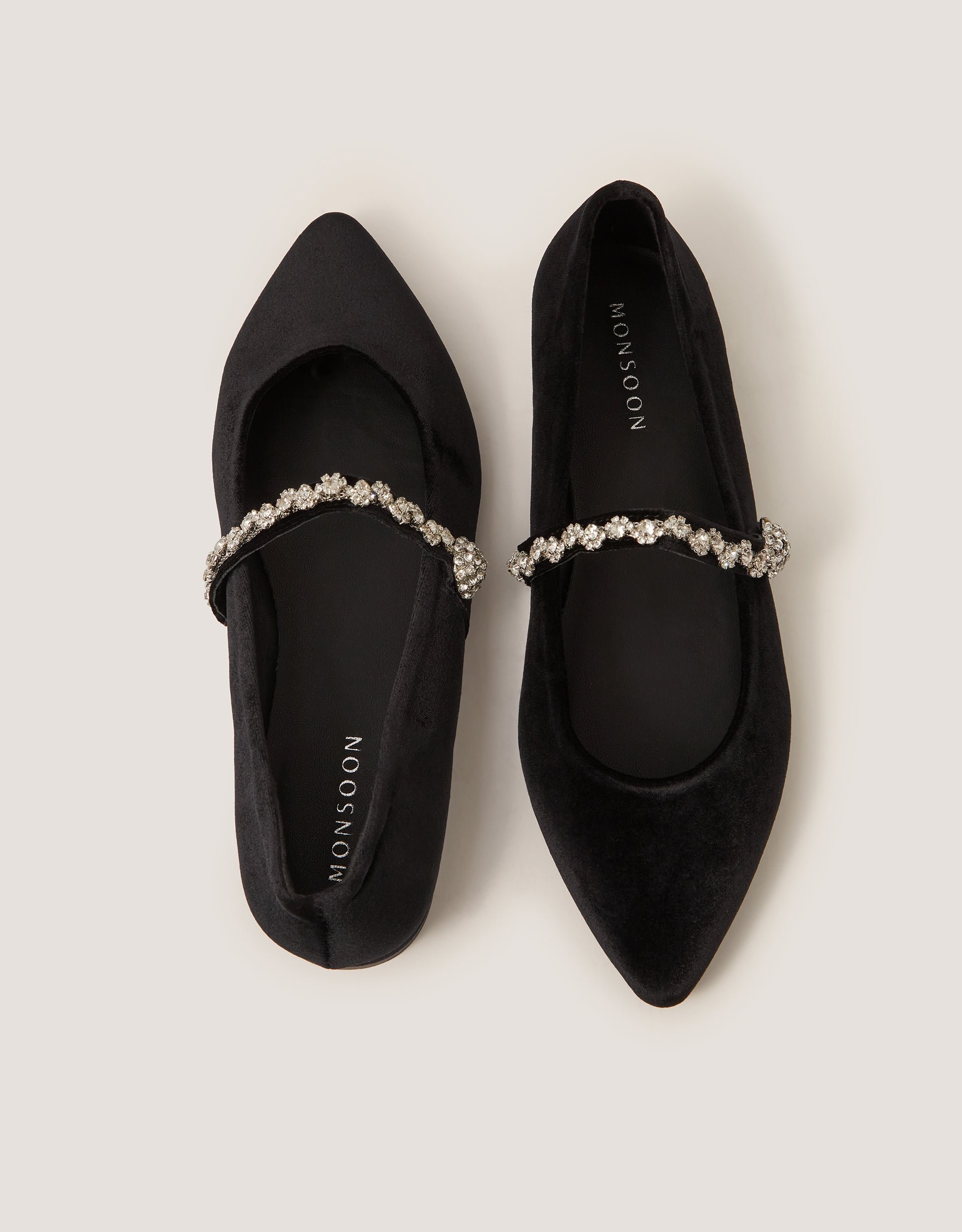 Monsoon Georgia Embellished Velvet Ballet Flats in black
