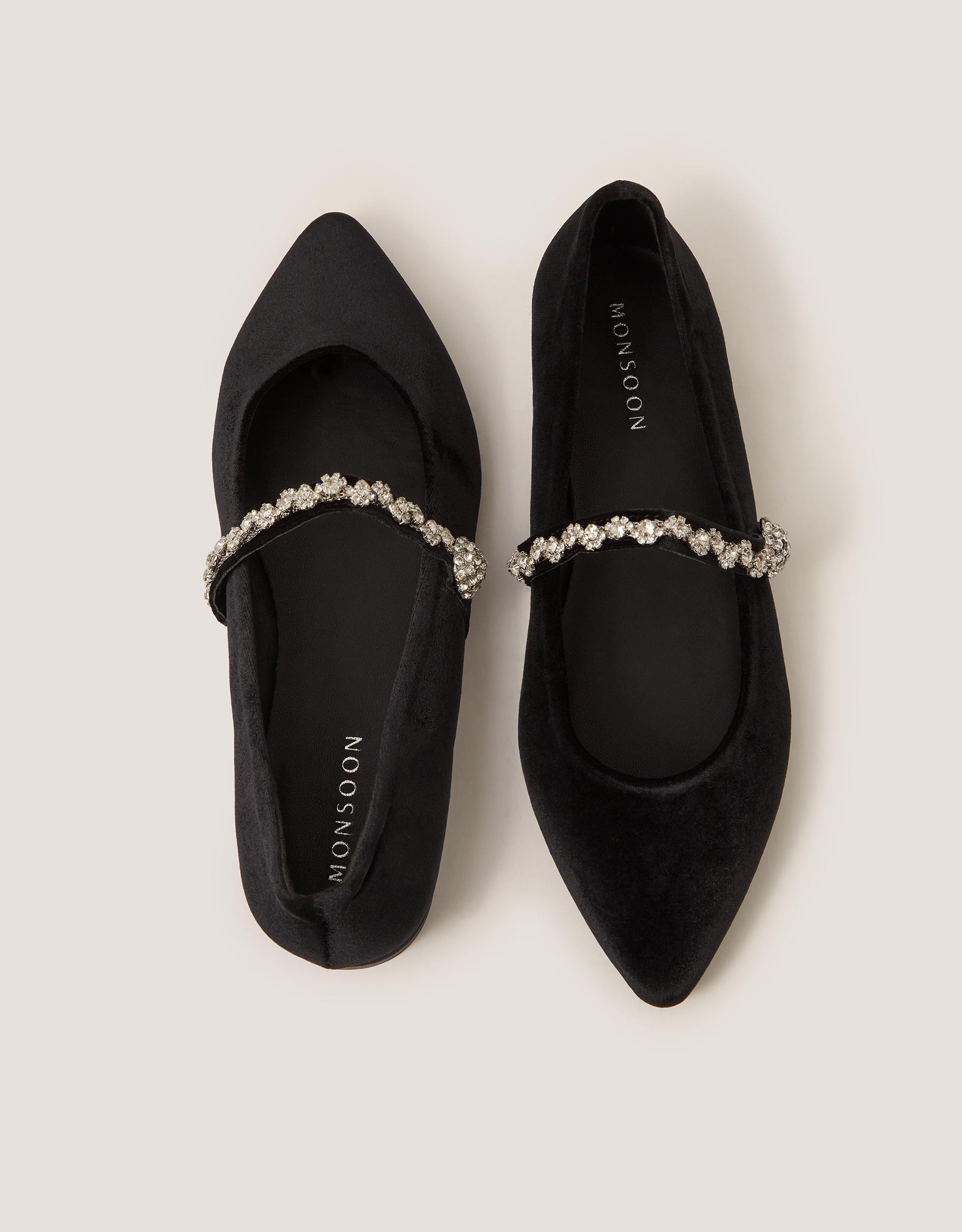 Monsoon Georgia Embellished Velvet Ballet Flats