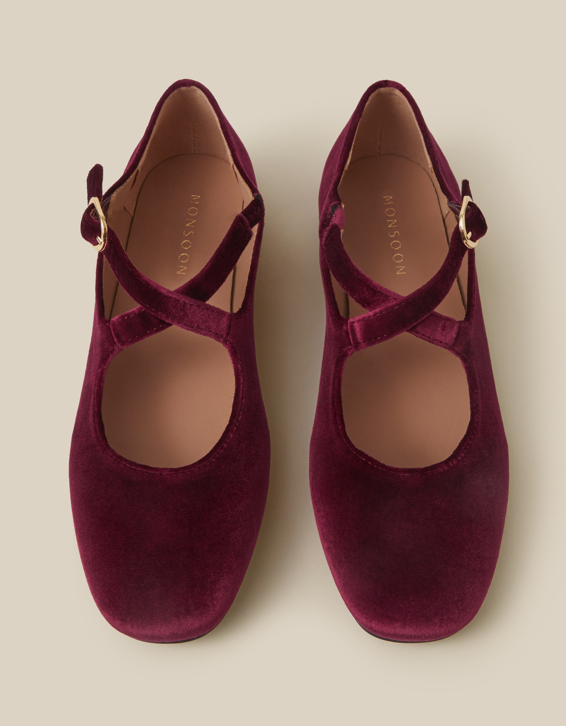 Monsoon Dana Velvet Mary Jane Ballet Flats in red