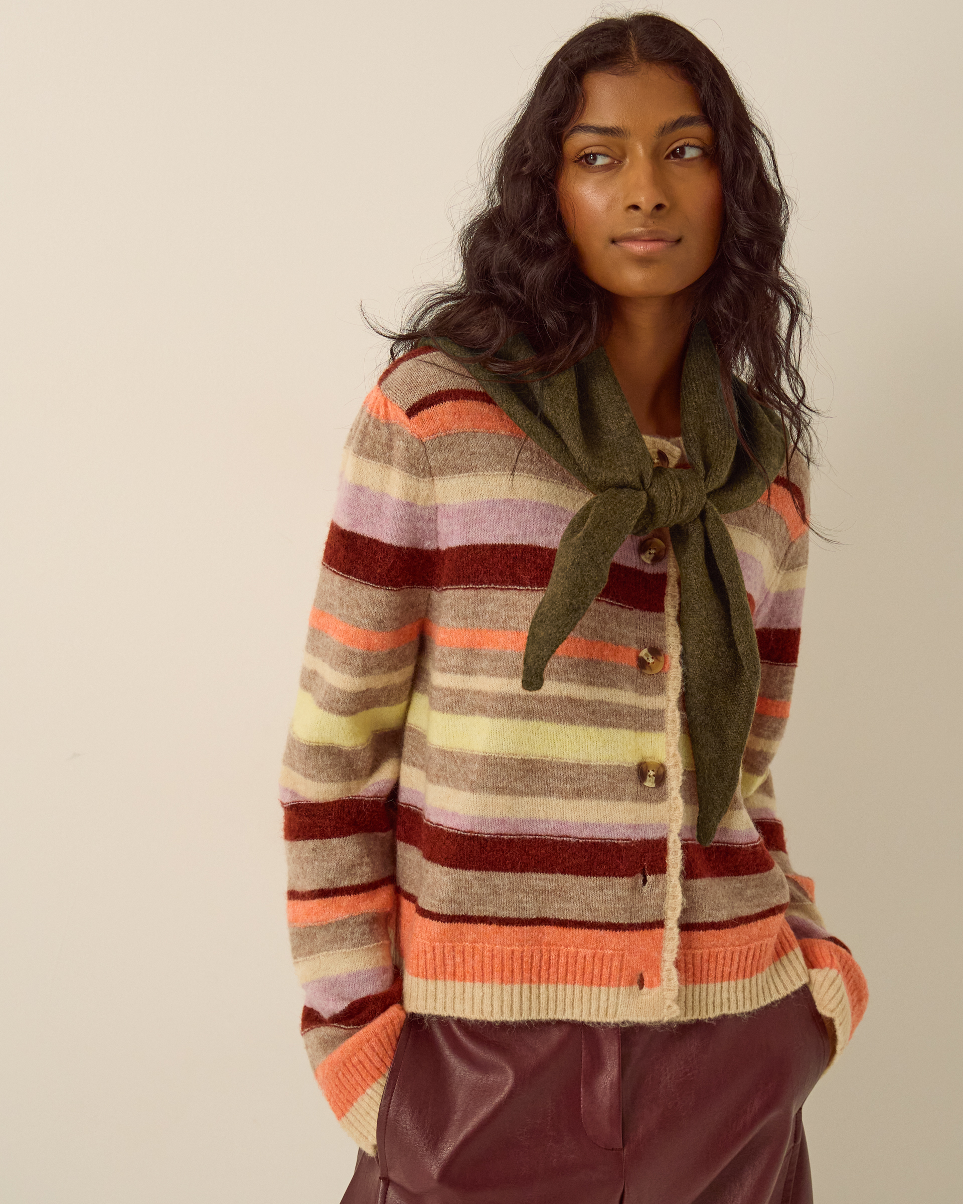 Monsoon Fae Knitted Triangle Scarf in Brown