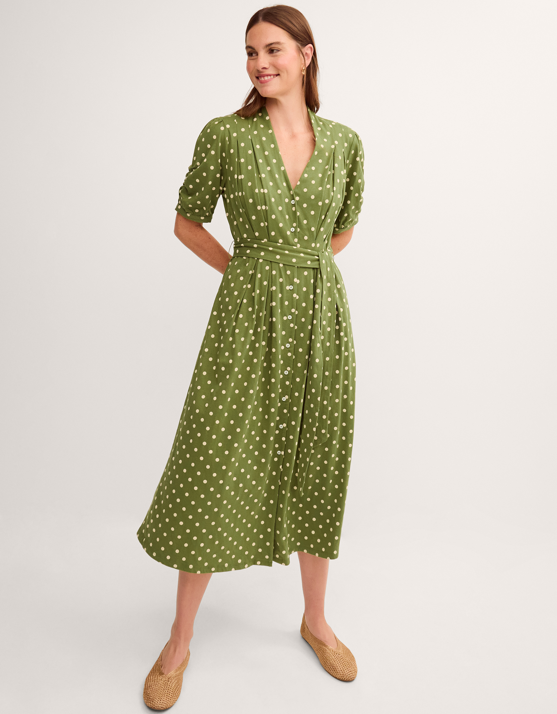Monsoon Kasey Polka Dot Jersey Midi Dress in green