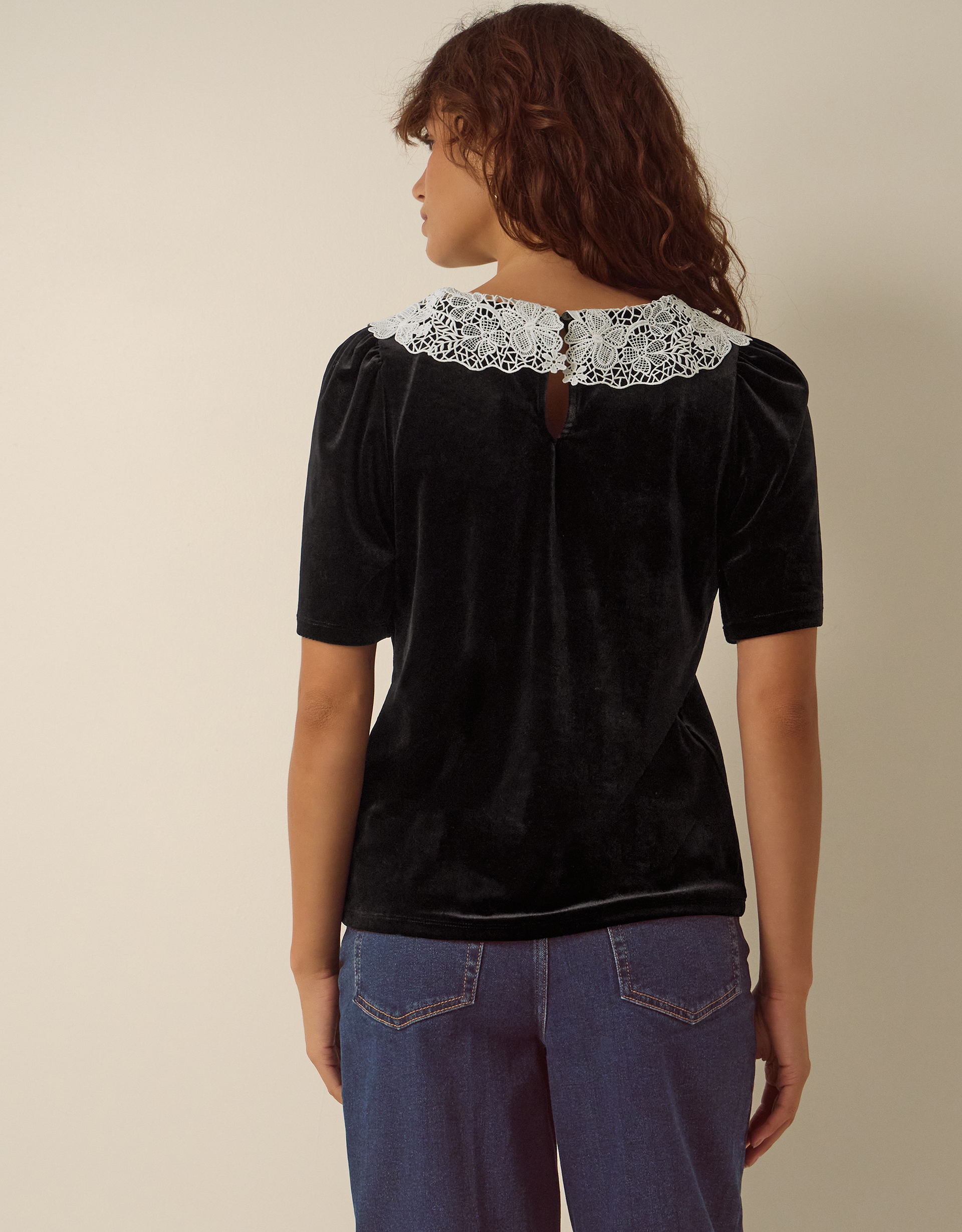 Monsoon Lenora Lace Collar Velvet Top, view 5