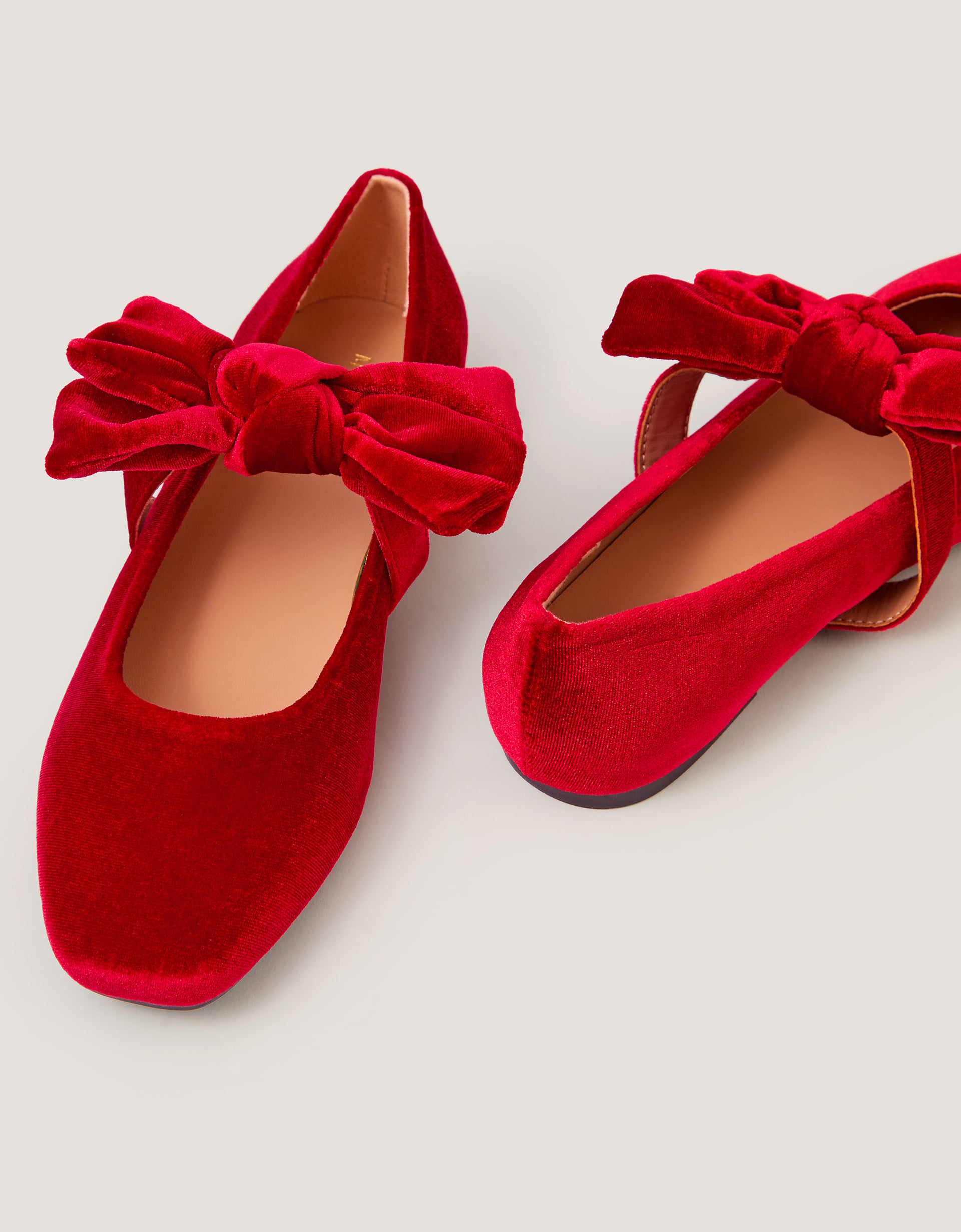 Monsoon Jolie Velvet Mary Jane Ballet Flats in Red, view 2