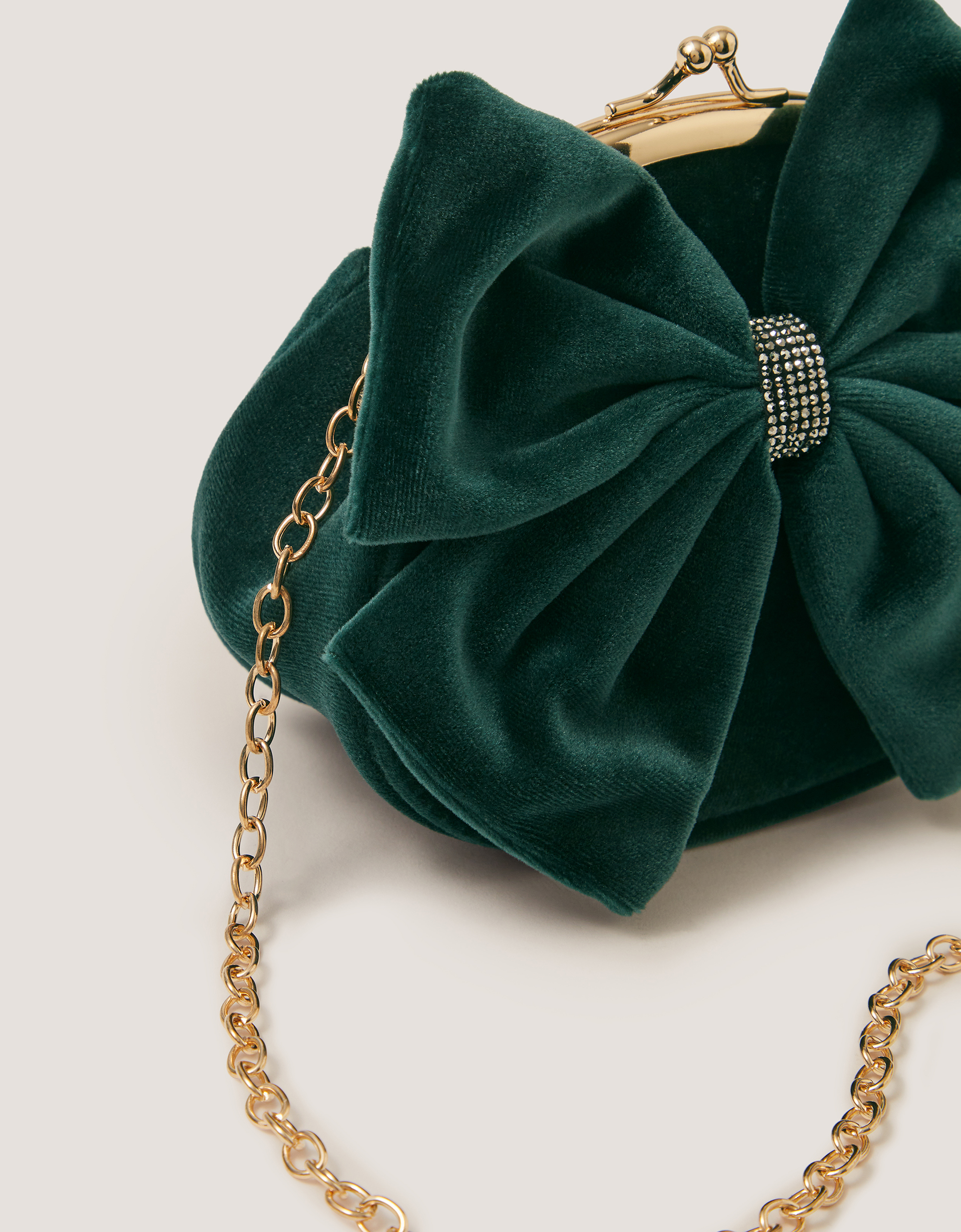 Monsoon Velvet Bow Clip Frame Bag in Green, view 4
