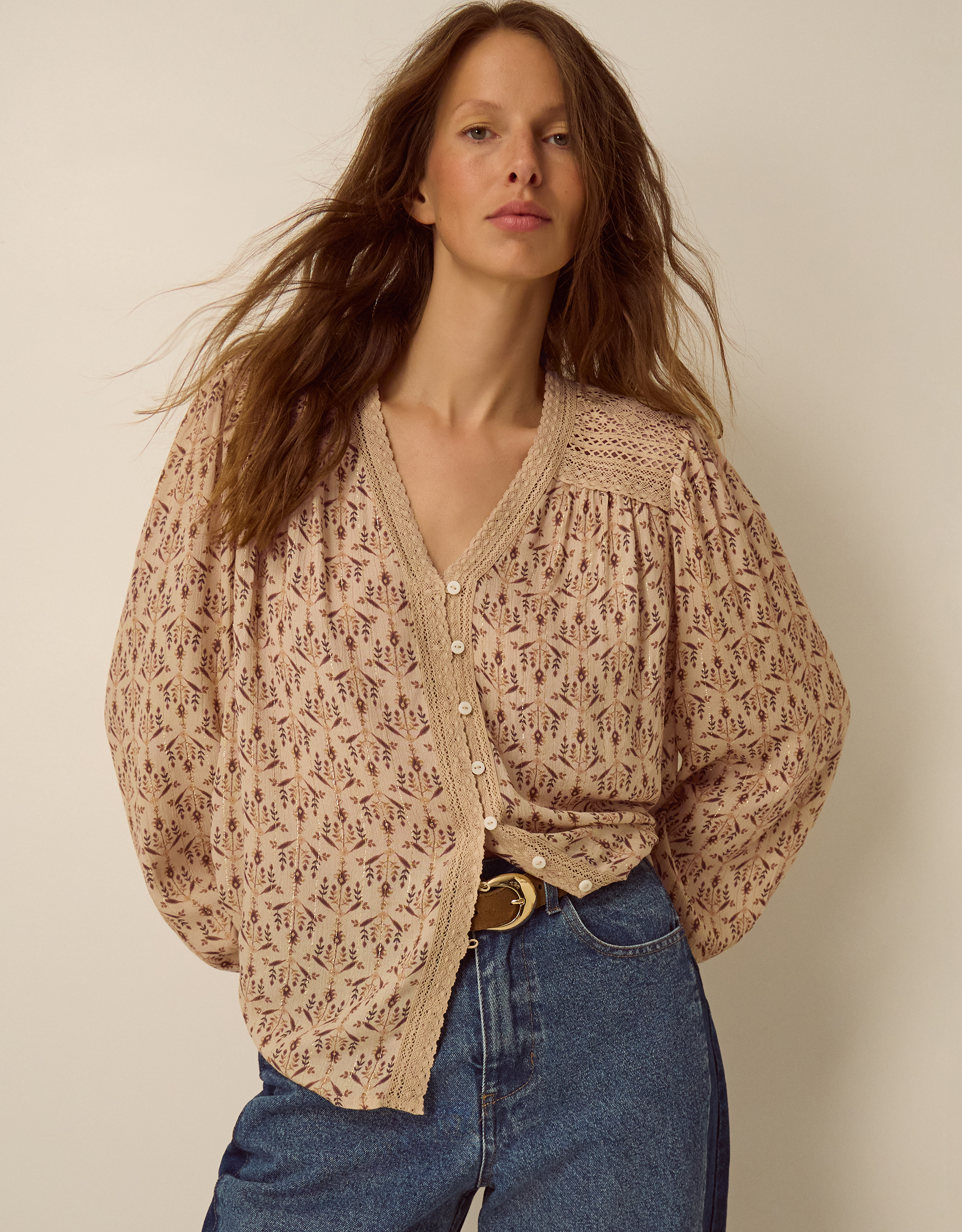 Monsoon Clementine Lace Print Top Ivory