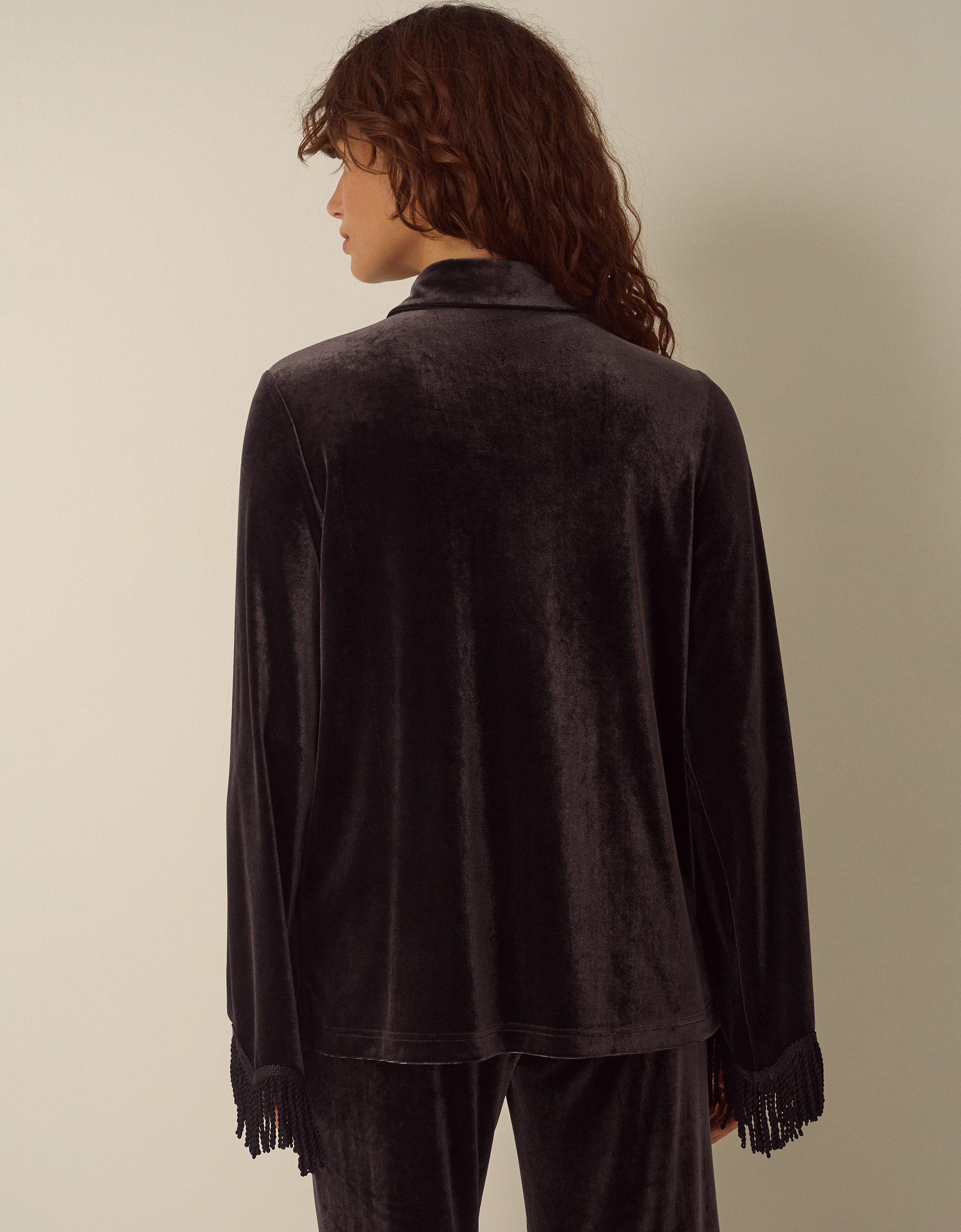 Monsoon Tami Fringe Cuff Velvet Shirt, view 5