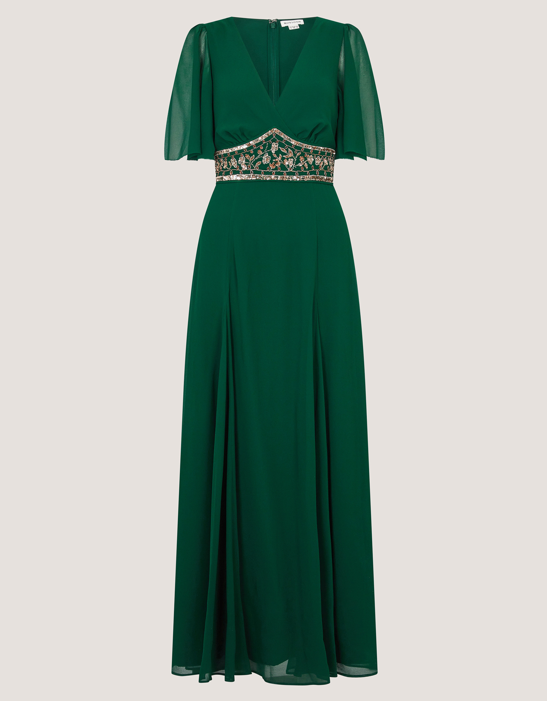 Monsoon Sienna Embellished Maxi Dress Green, view 5