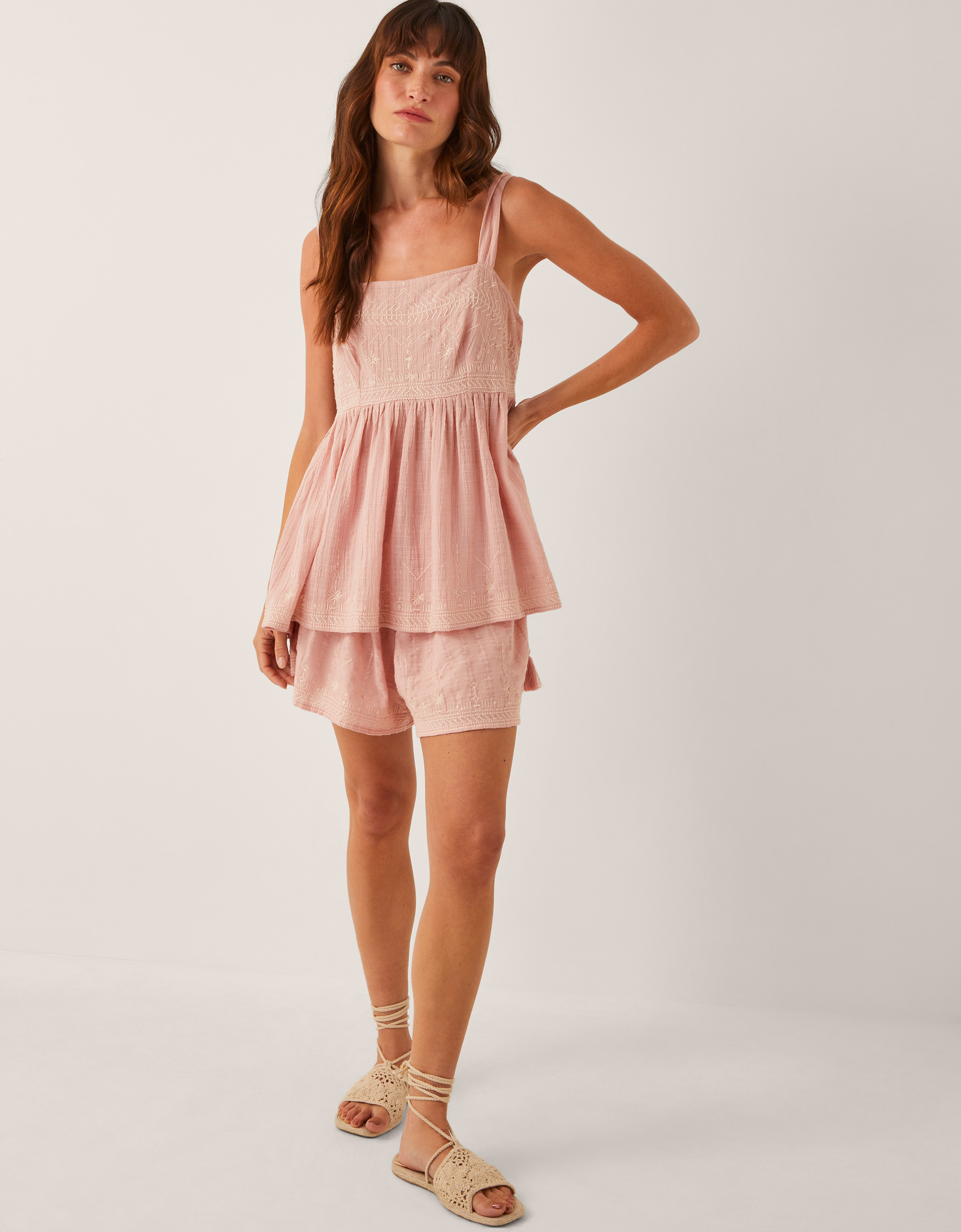 Monsoon Pink Cotton Embroidered Eliza Cami Top