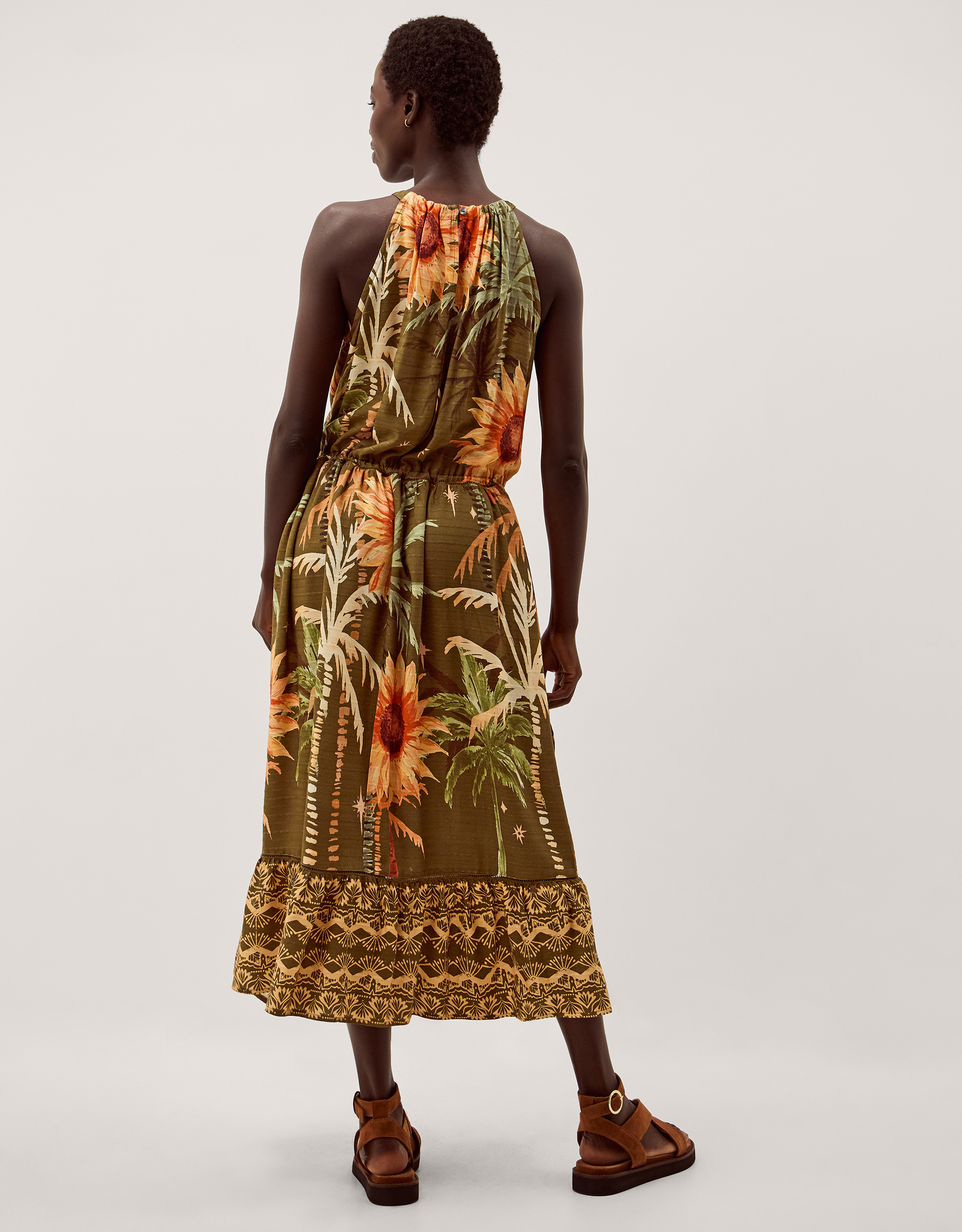 Monsoon Fallon Sleeveless Tropical Print Midi Dress, view 3