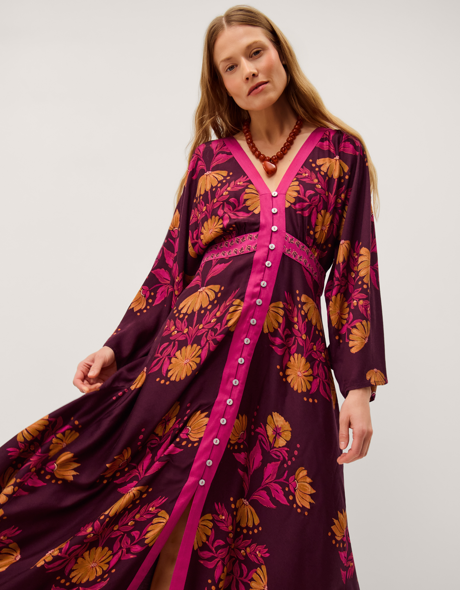 Monsoon Koa Long Sleeve Floral Midi Dress