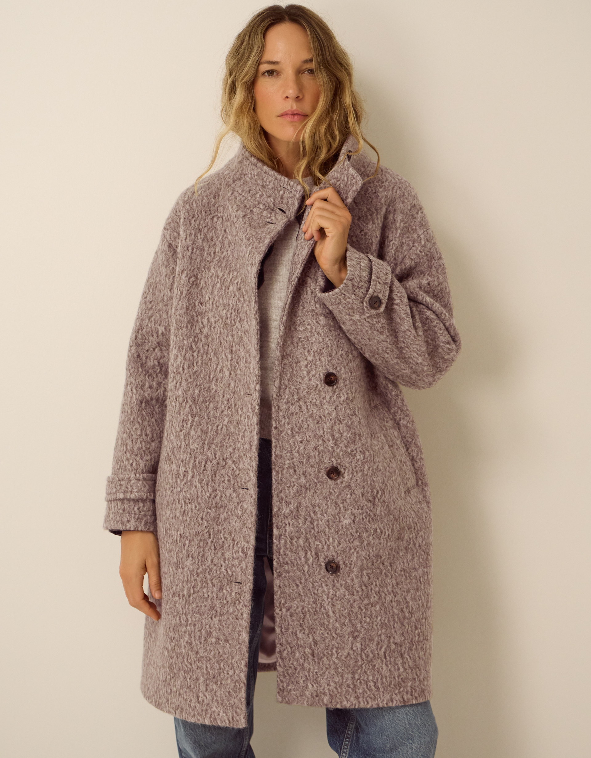 Monsoon Belle Funnel Neck Bouclé Coat