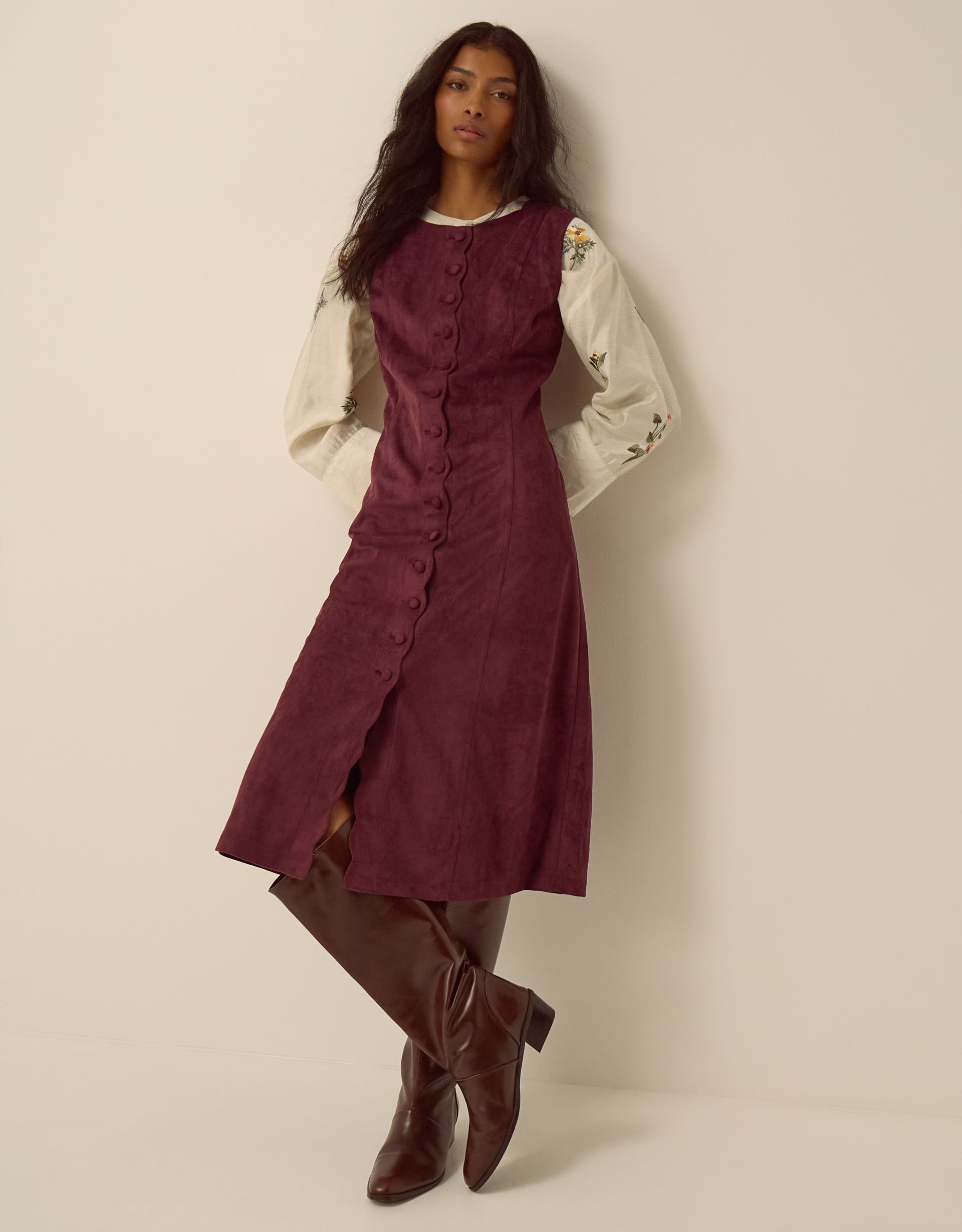 Monsoon Isabel Sleeveless Faux Suede Midi Dress