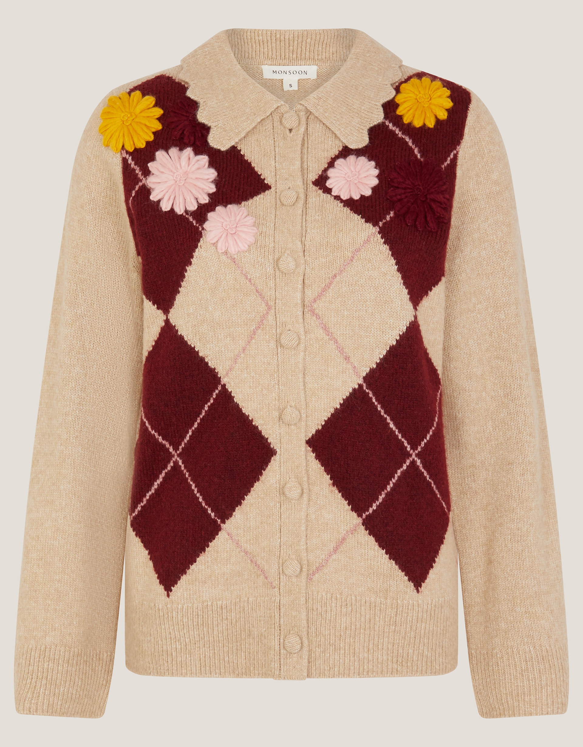 Monsoon Ami Floral Argyle Collar Cardigan, view 5