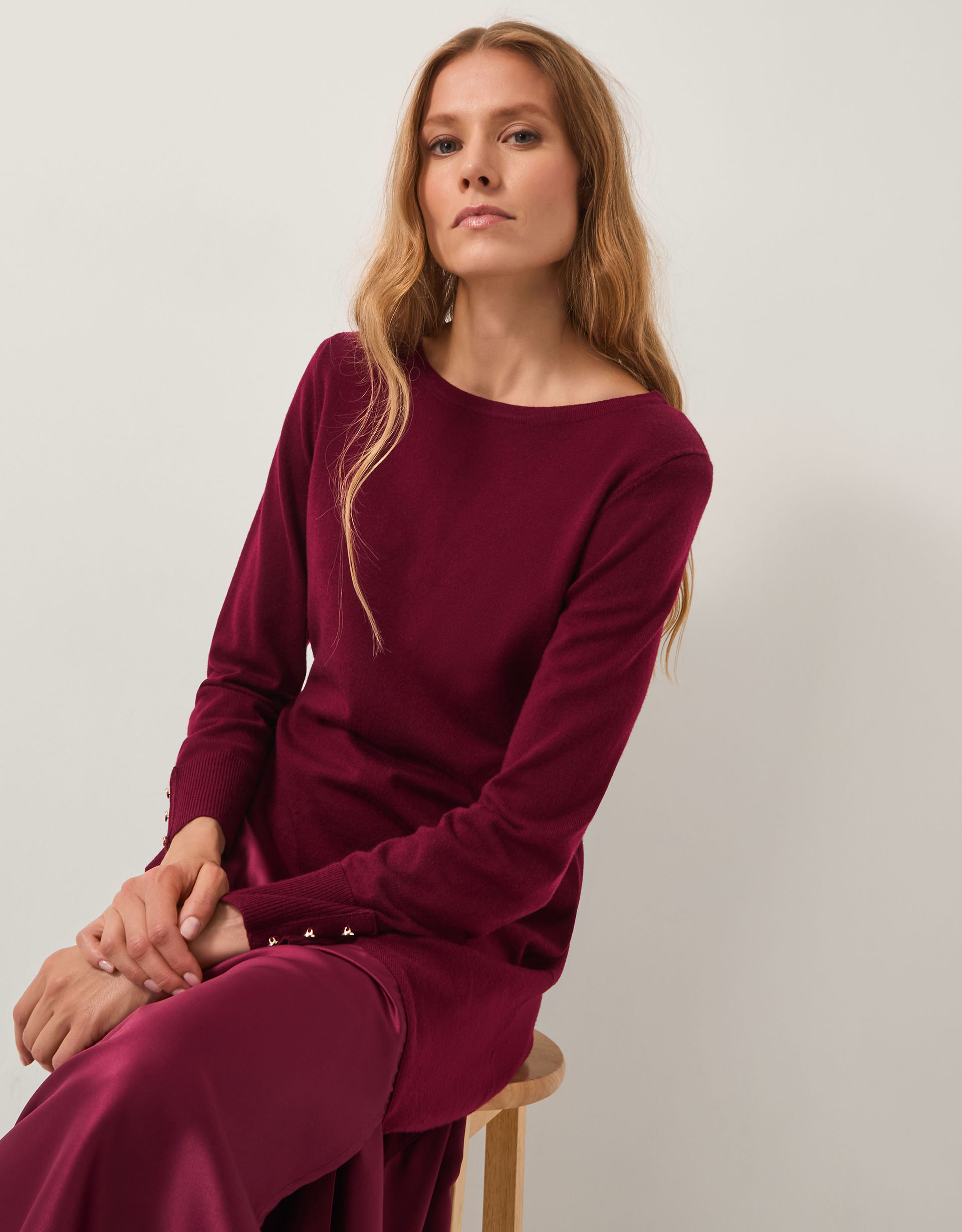 Monsoon Saz Asymmetrical Mix Satin Midi Dress Red, view 4