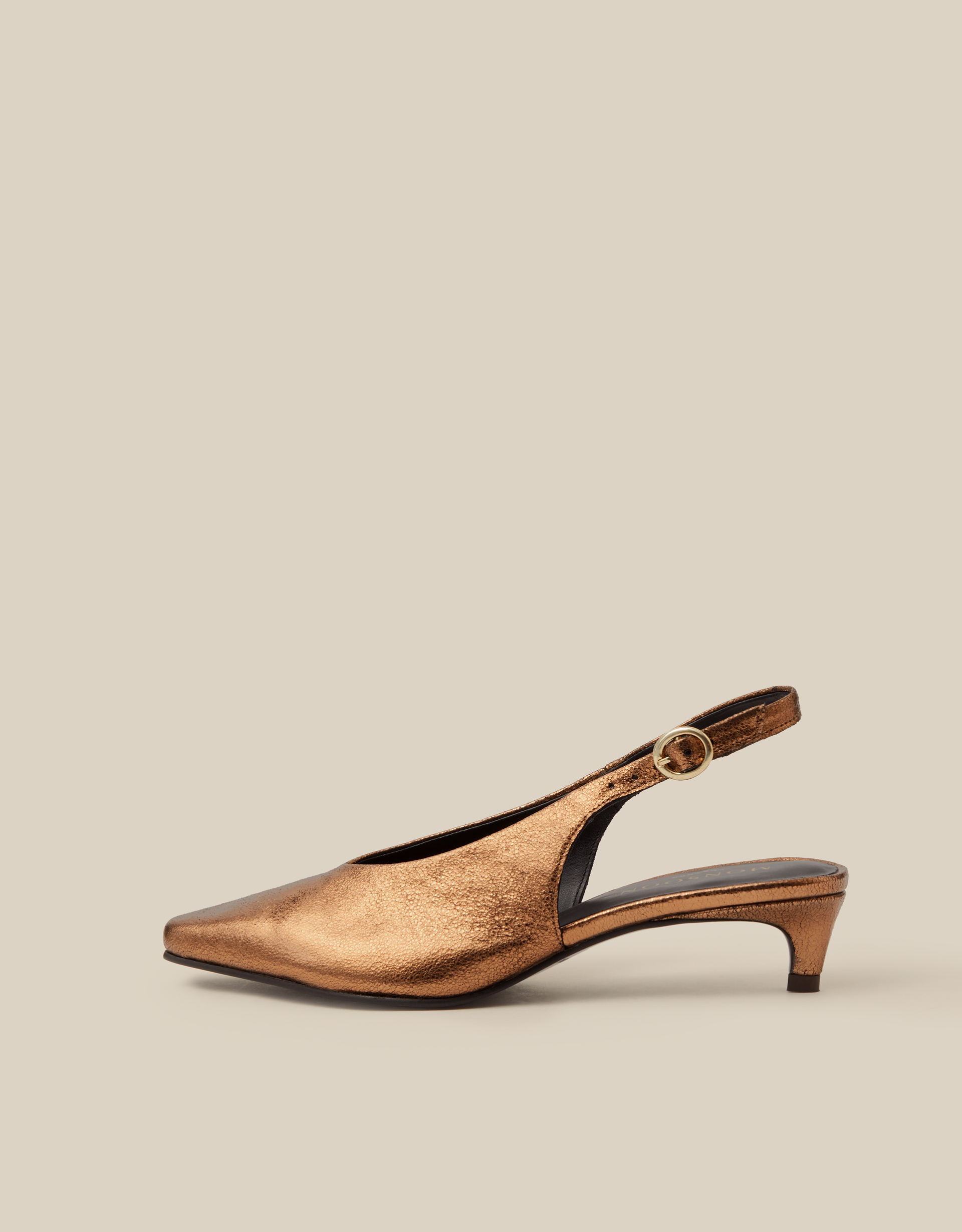 Monsoon Tola Metallic Leather Slingback Kitten Heels, view 2