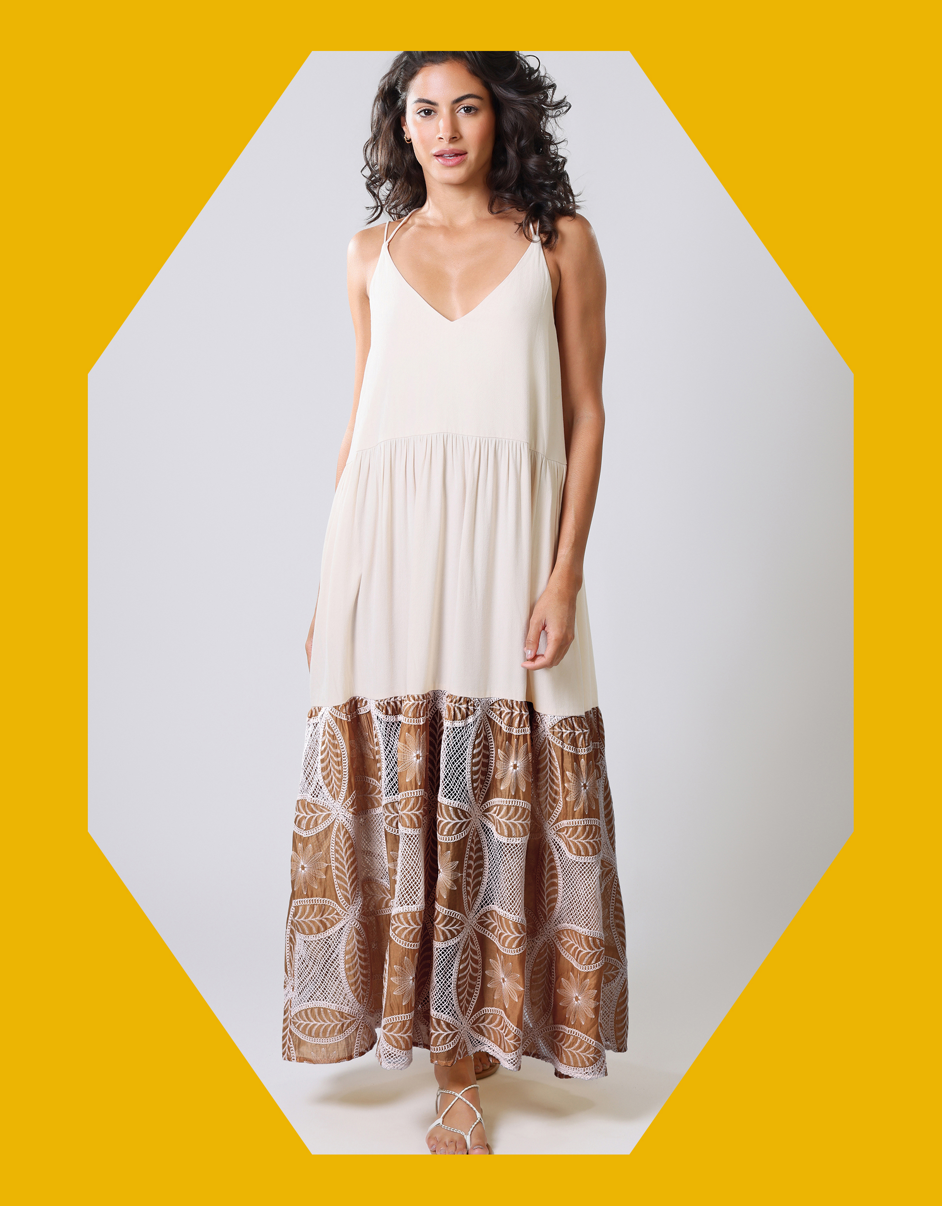 Monsoon Traffic People Ithaca Tiered Print Maxi Dress in Brown