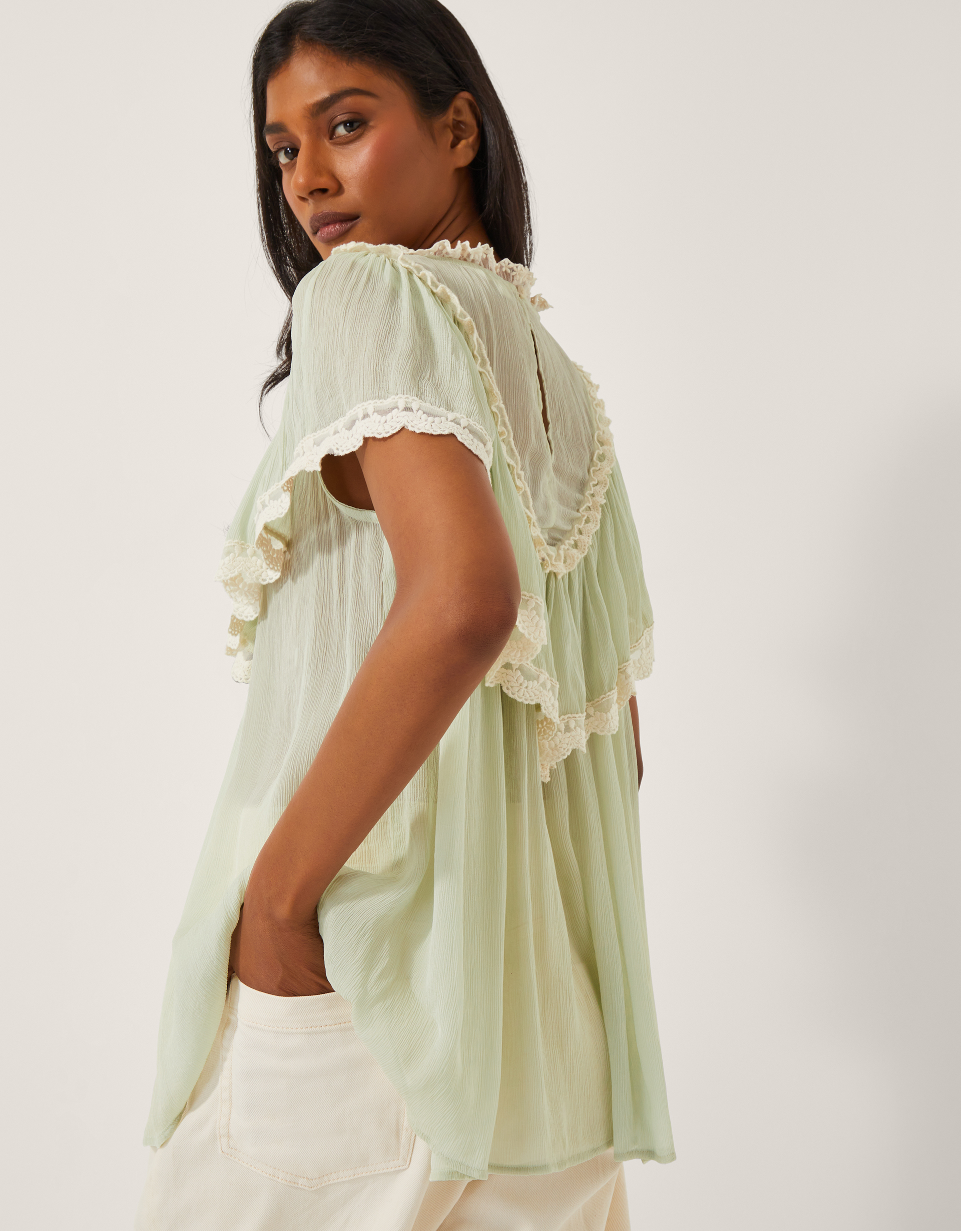 Monsoon Maria Sheer Lace Ruffle Top, view 4