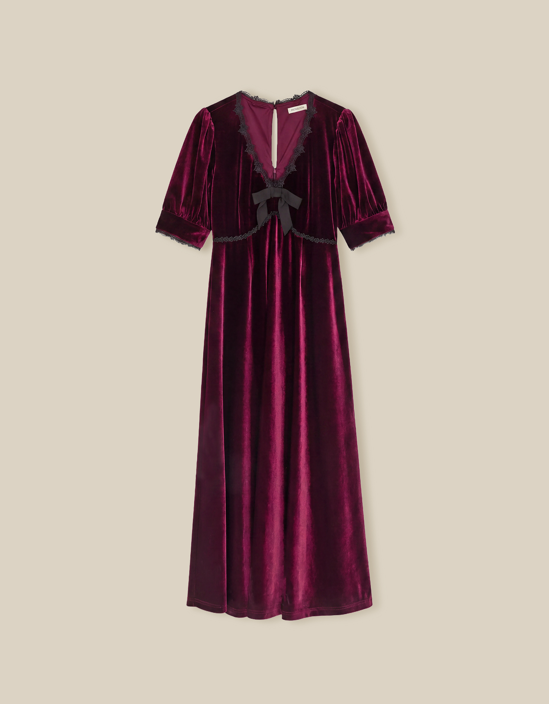 Monsoon Vera V-Neck Velvet Midi Dress in Red, view 5