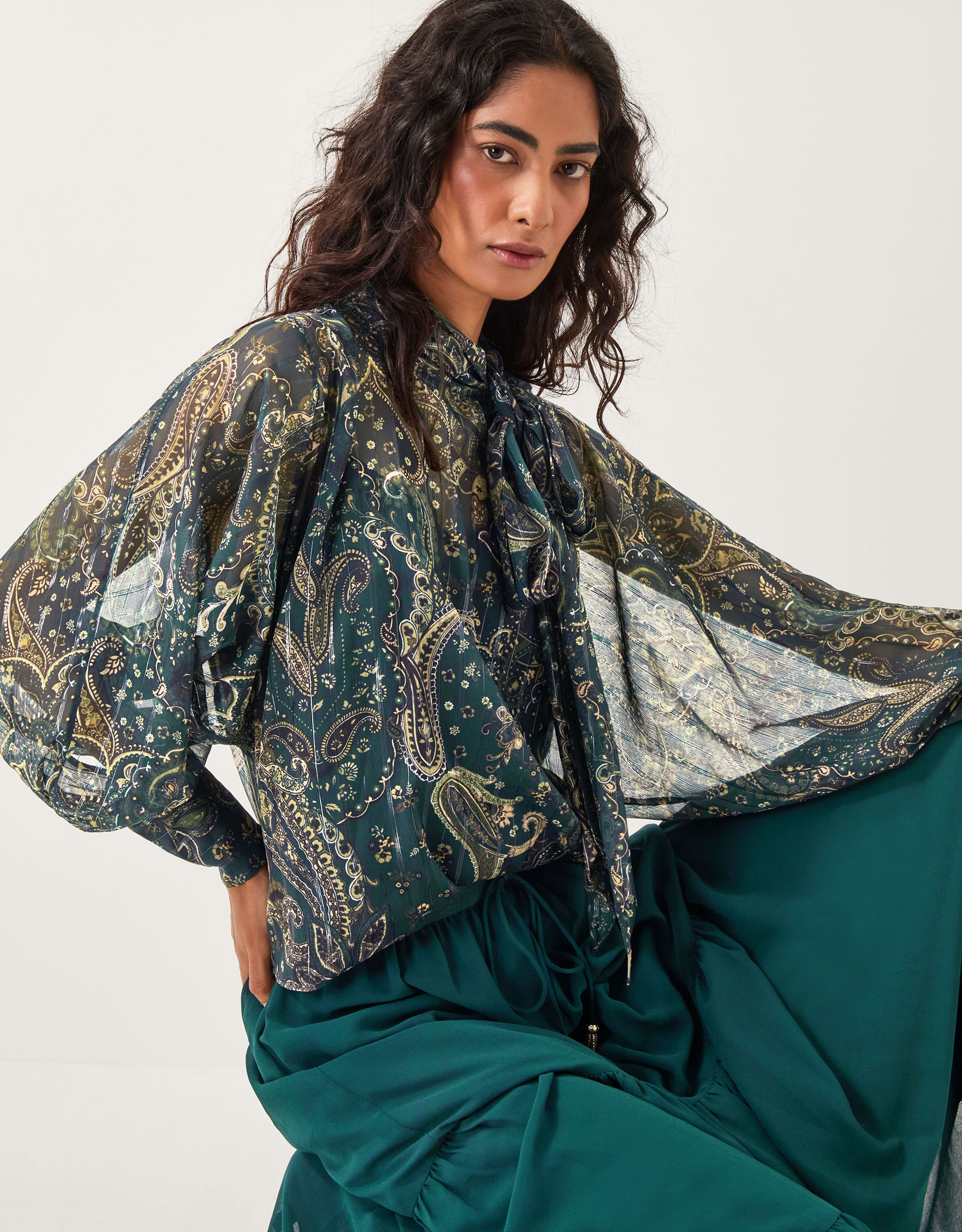 Monsoon Marianna Sheer Paisley Pussybow Blouse