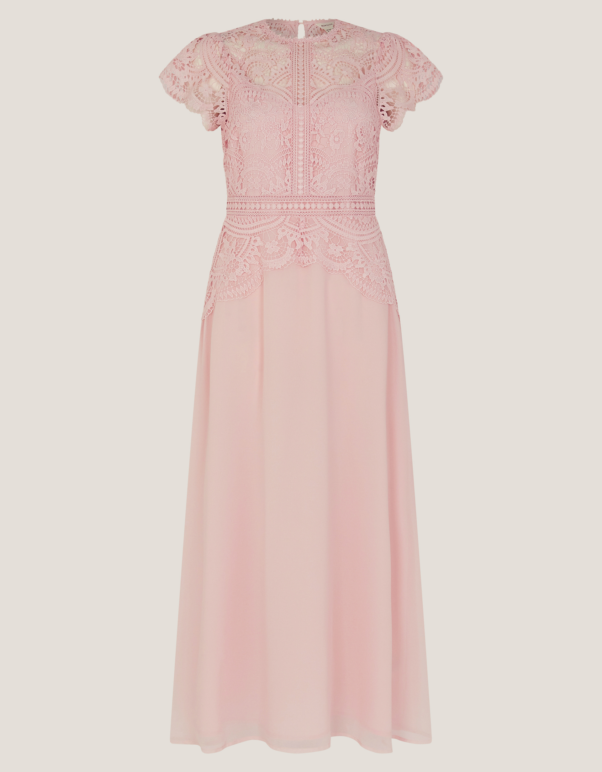 Monsoon Pink Floral Lace Monica Midi Bridesmaid Dress, view 5