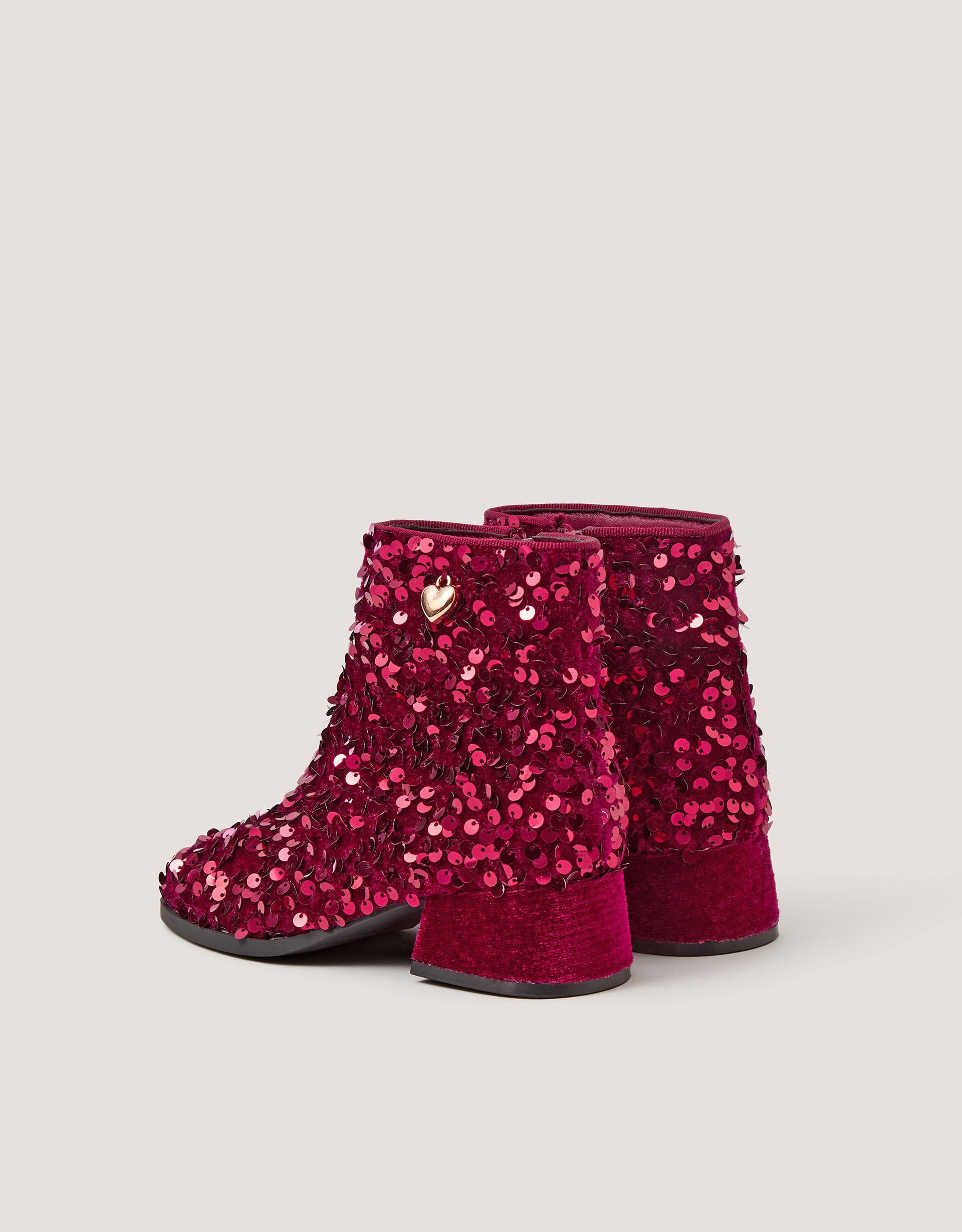 Monsoon Sequin Velvet Ankle Boots in Red, view 2