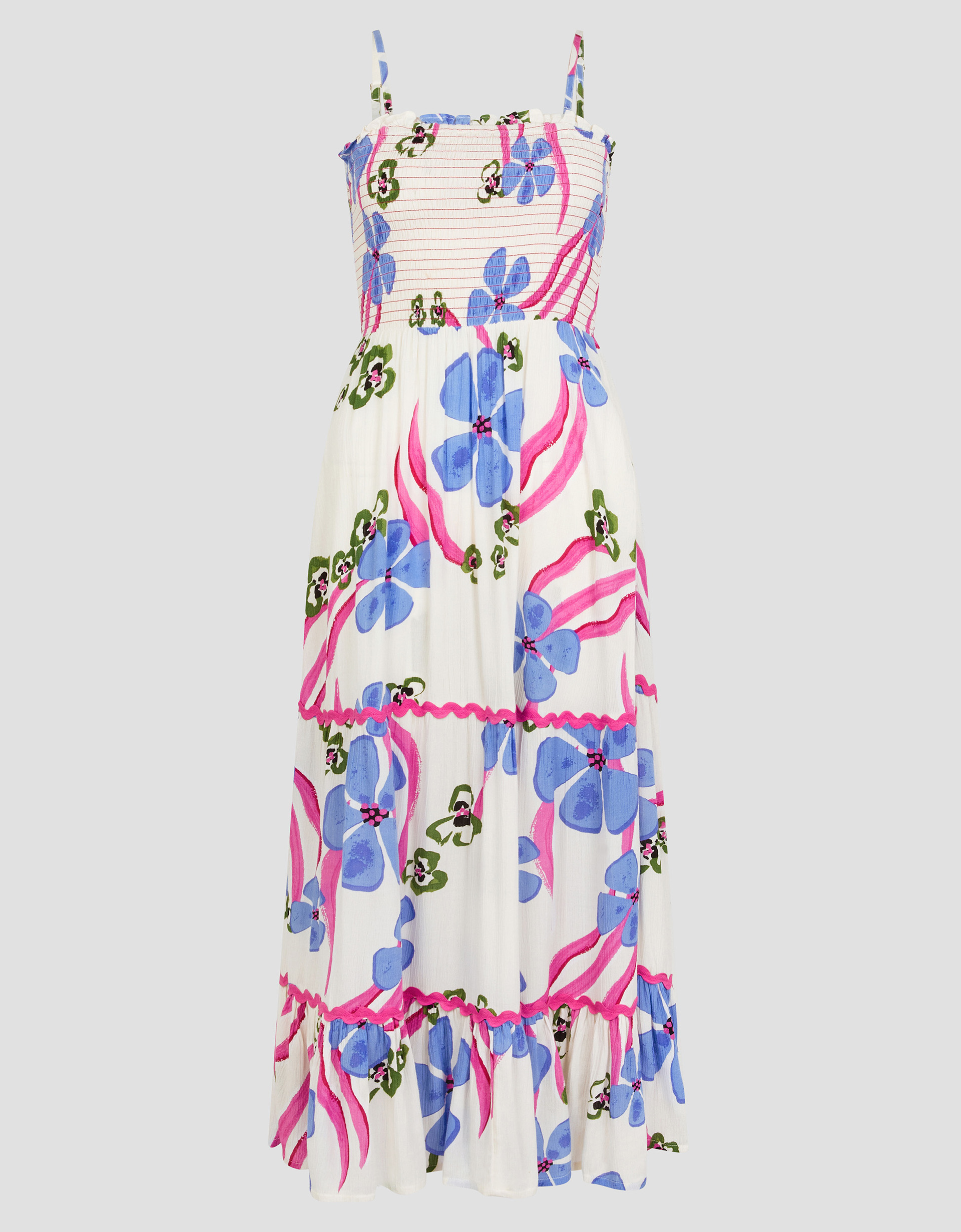 Monsoon Fiona Floral Bandeau Midi Dress Ivory, view 5