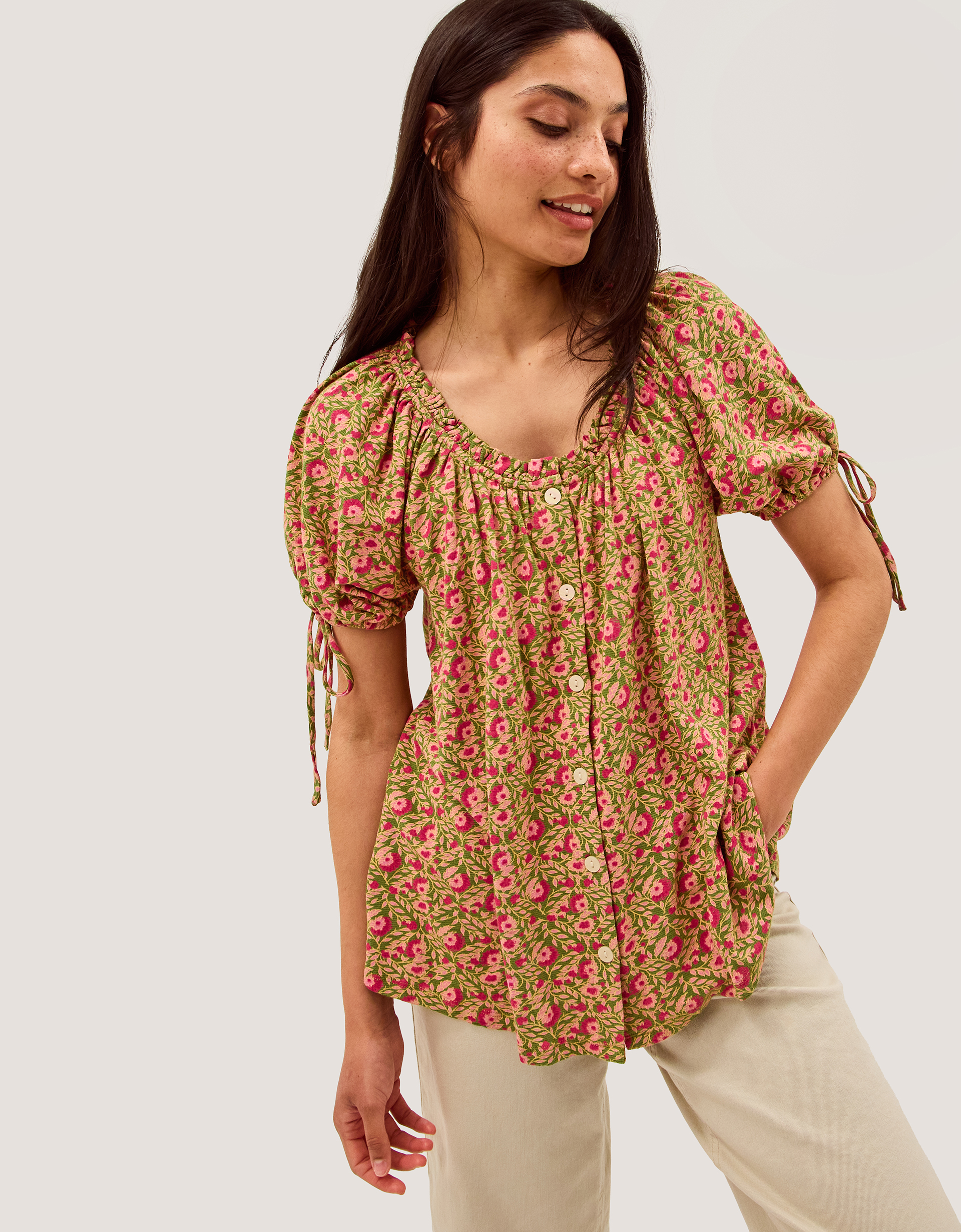 Monsoon Harlowe Print Jersey Top in green