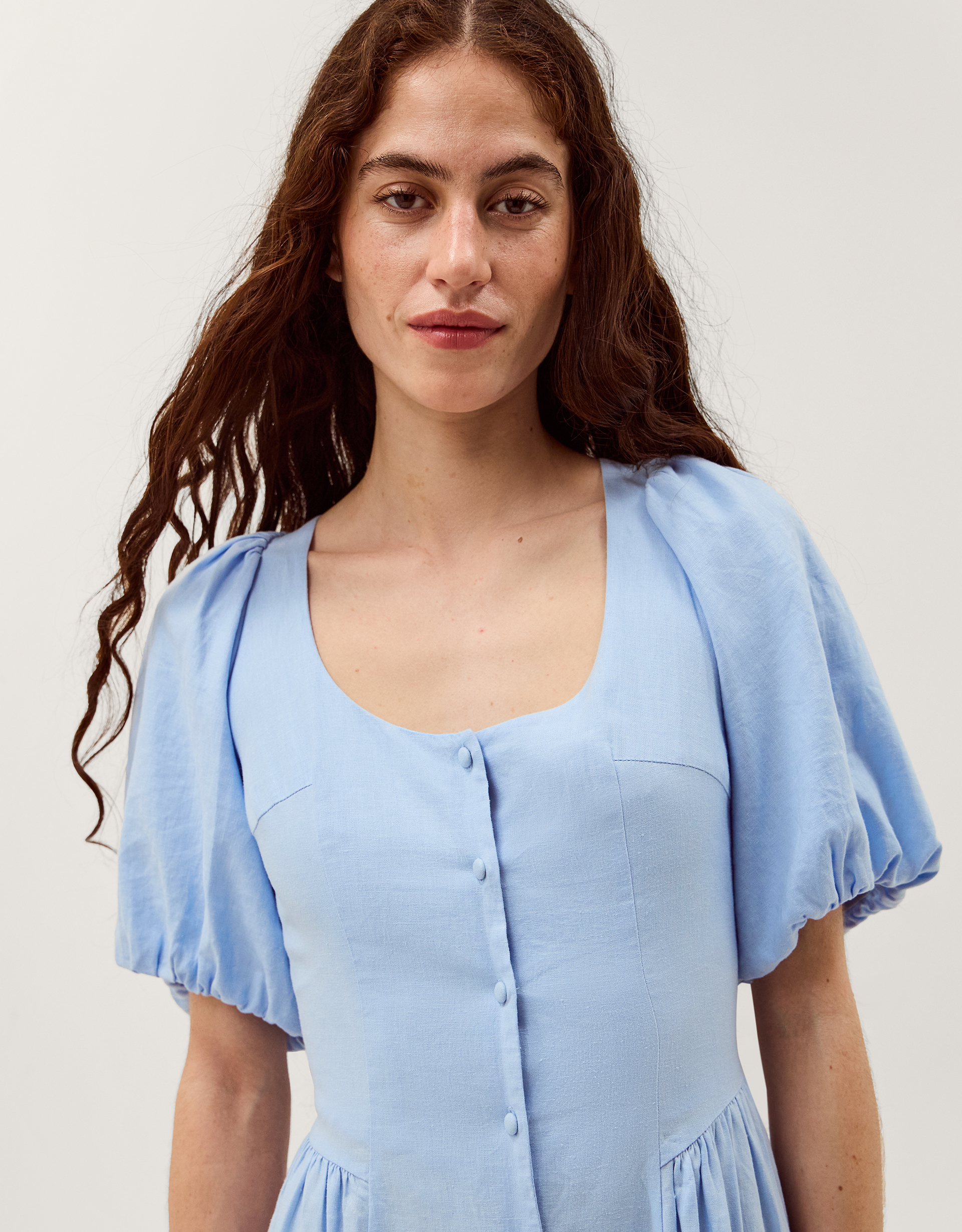 Monsoon Lottie Puff Sleeve Linen Blend Midi Dress, view 5