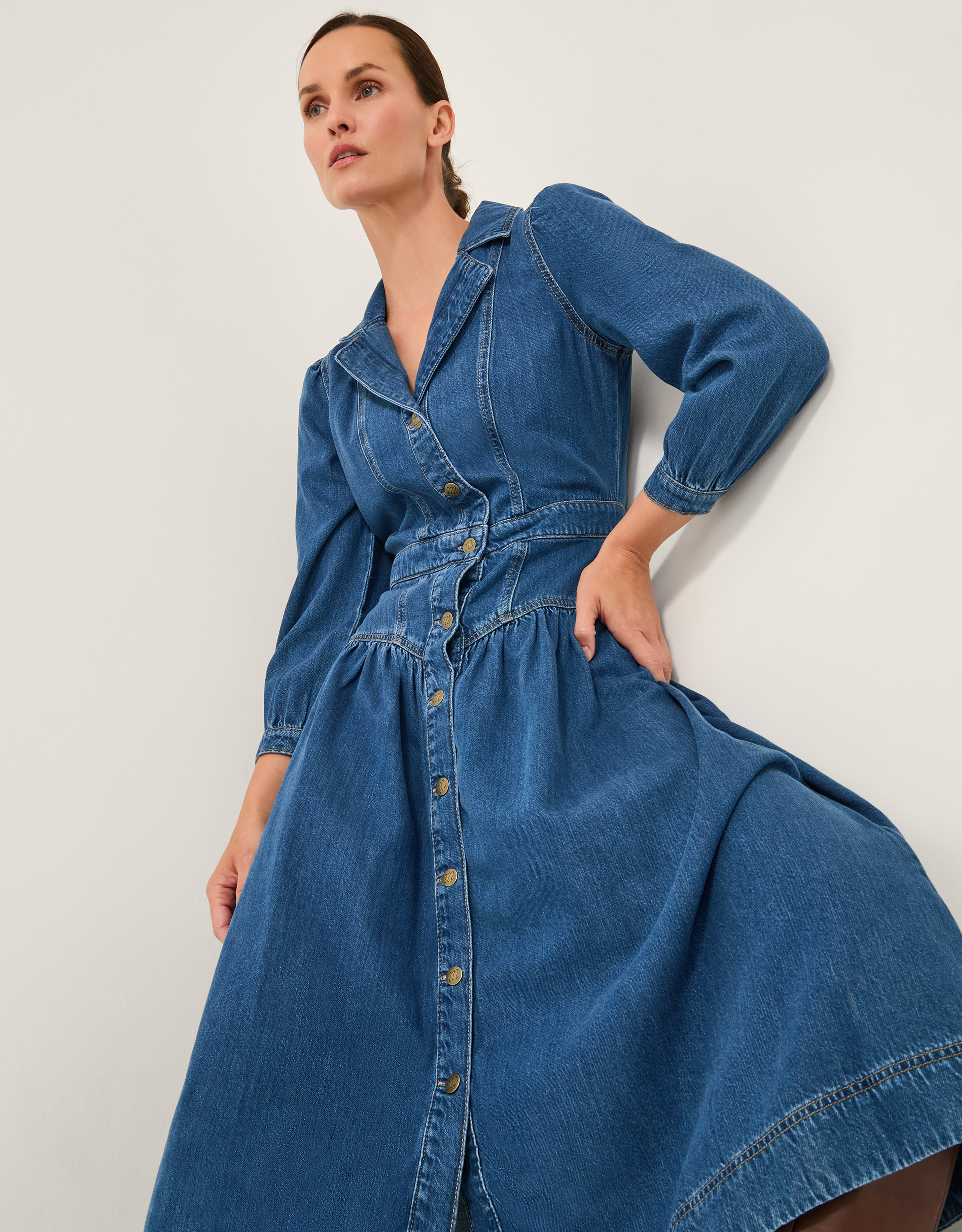 Monsoon Tamsin Button Denim Midi Dress