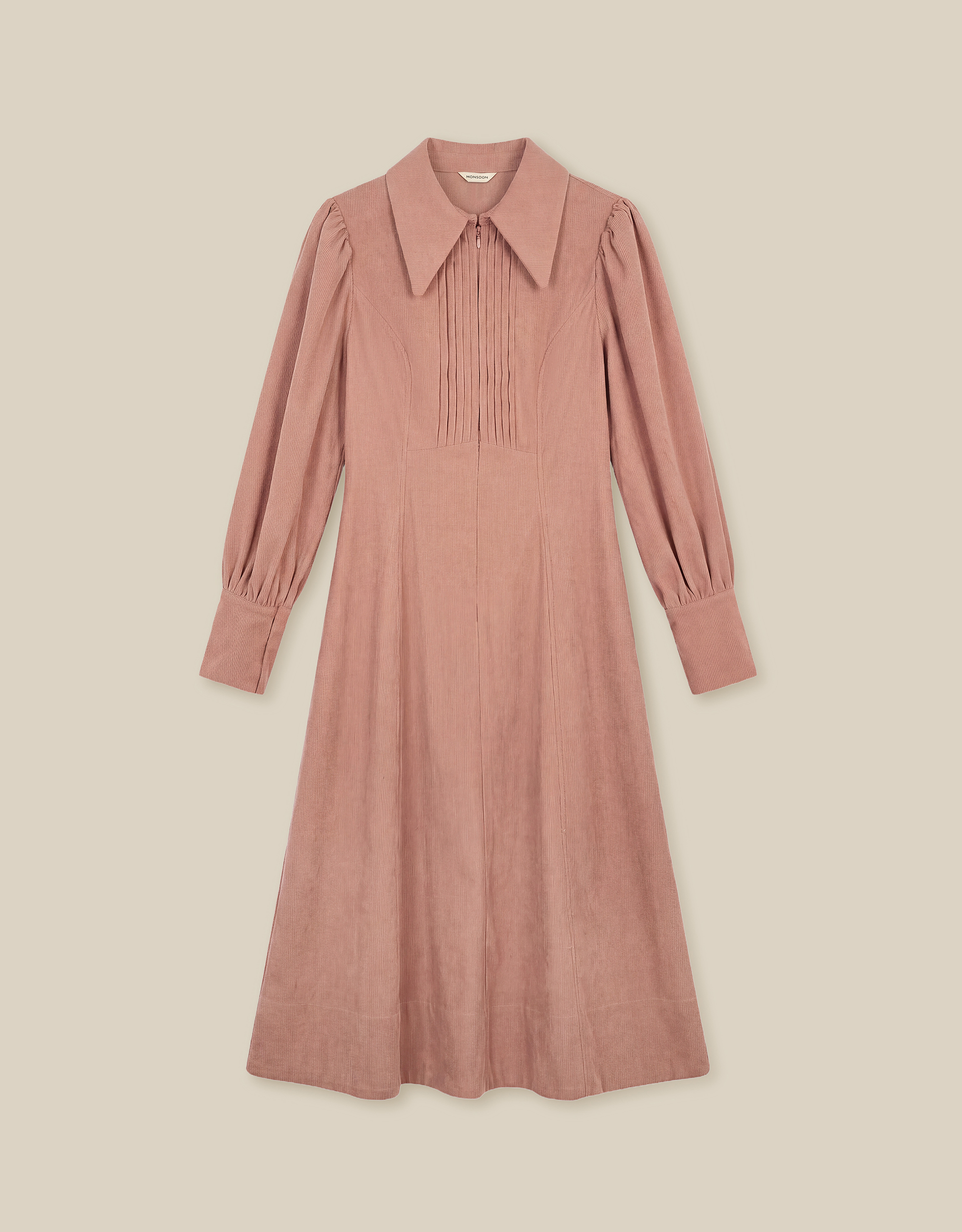 Monsoon Skye Stretch Corduroy Midi Shirt Dress Pink, view 6